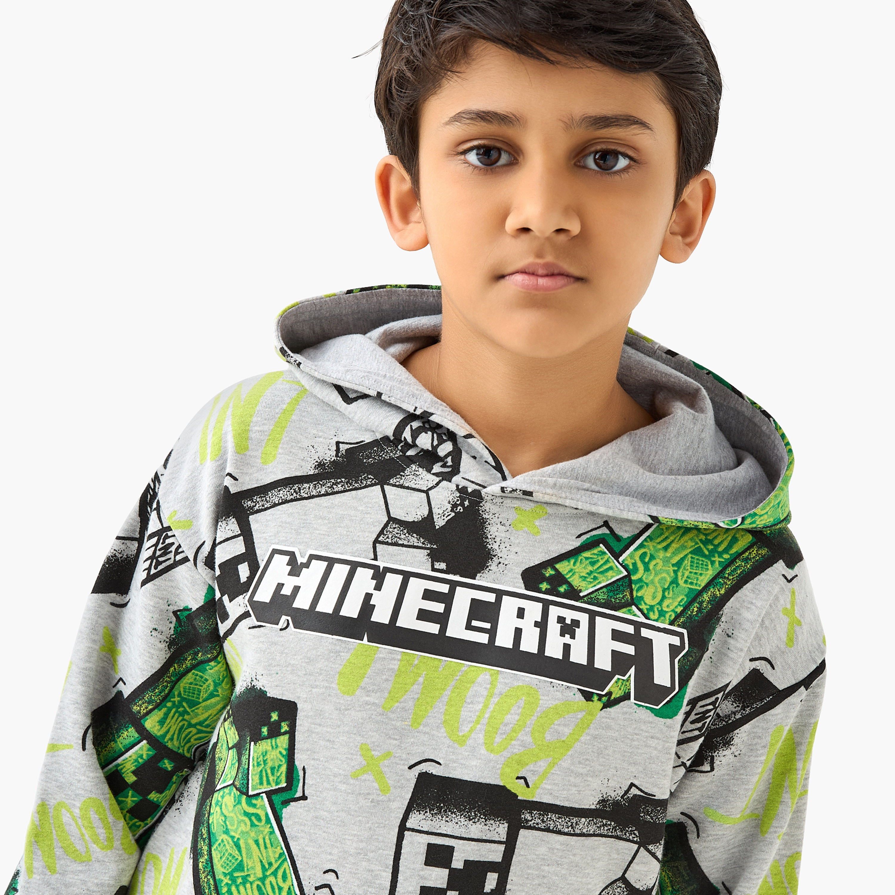 Minecraft Printed Hooded Sweatshirt with Long Sleeves-boys-clothing-sweatshirts-image-4
