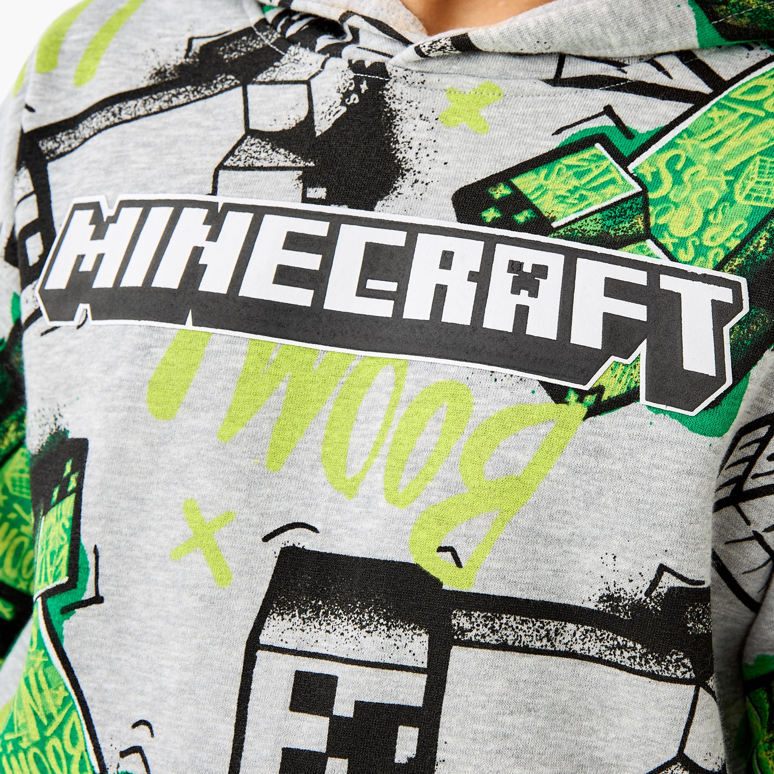 Minecraft Printed Hooded Sweatshirt with Long Sleeves-boys-clothing-sweatshirts-image-5