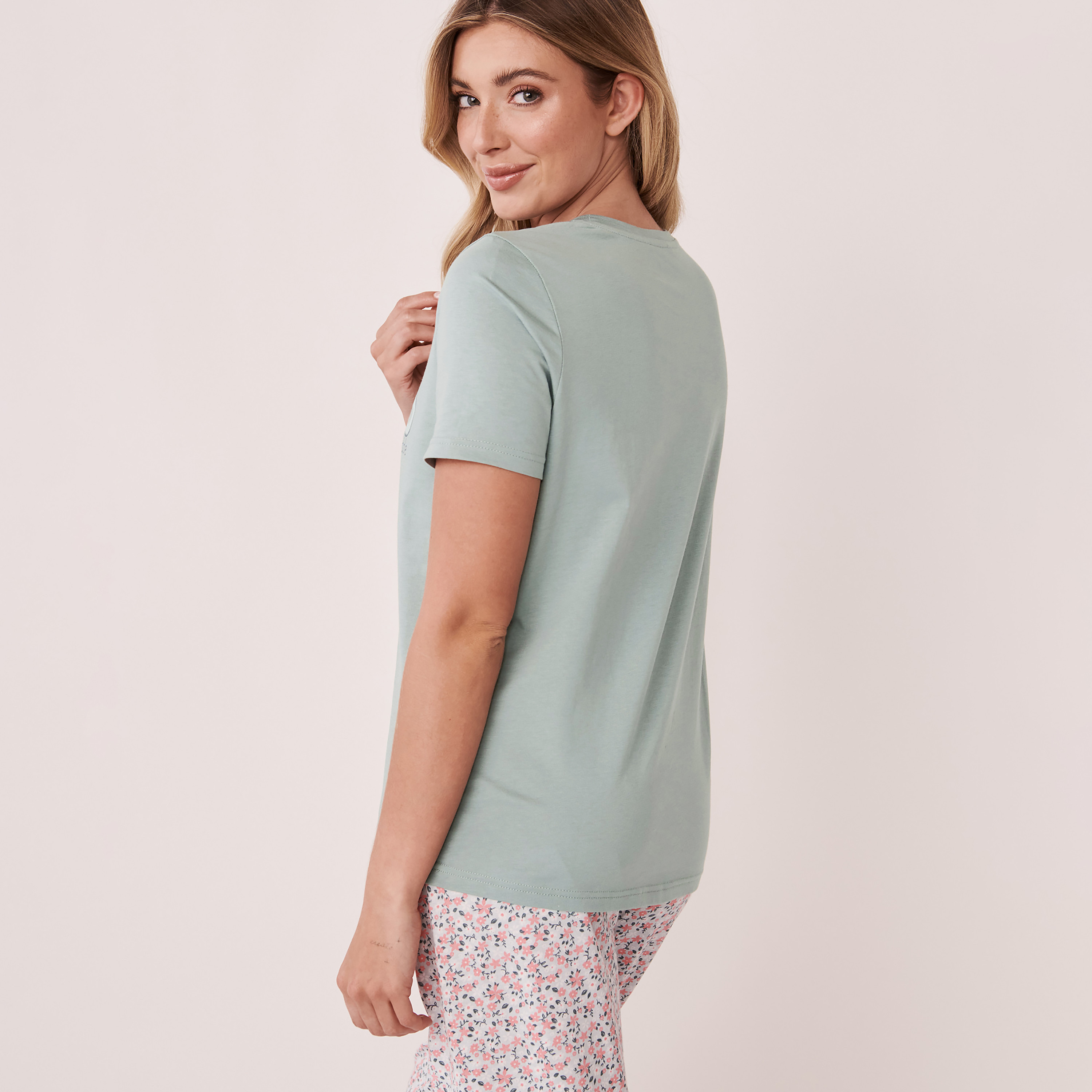 تي شيرت لا في إن روز نسائي أزرق بأكمام قصيرة ورقبة دائرية مطبوعة-women-clothing-nightwear-pyjamas-tops-image-2