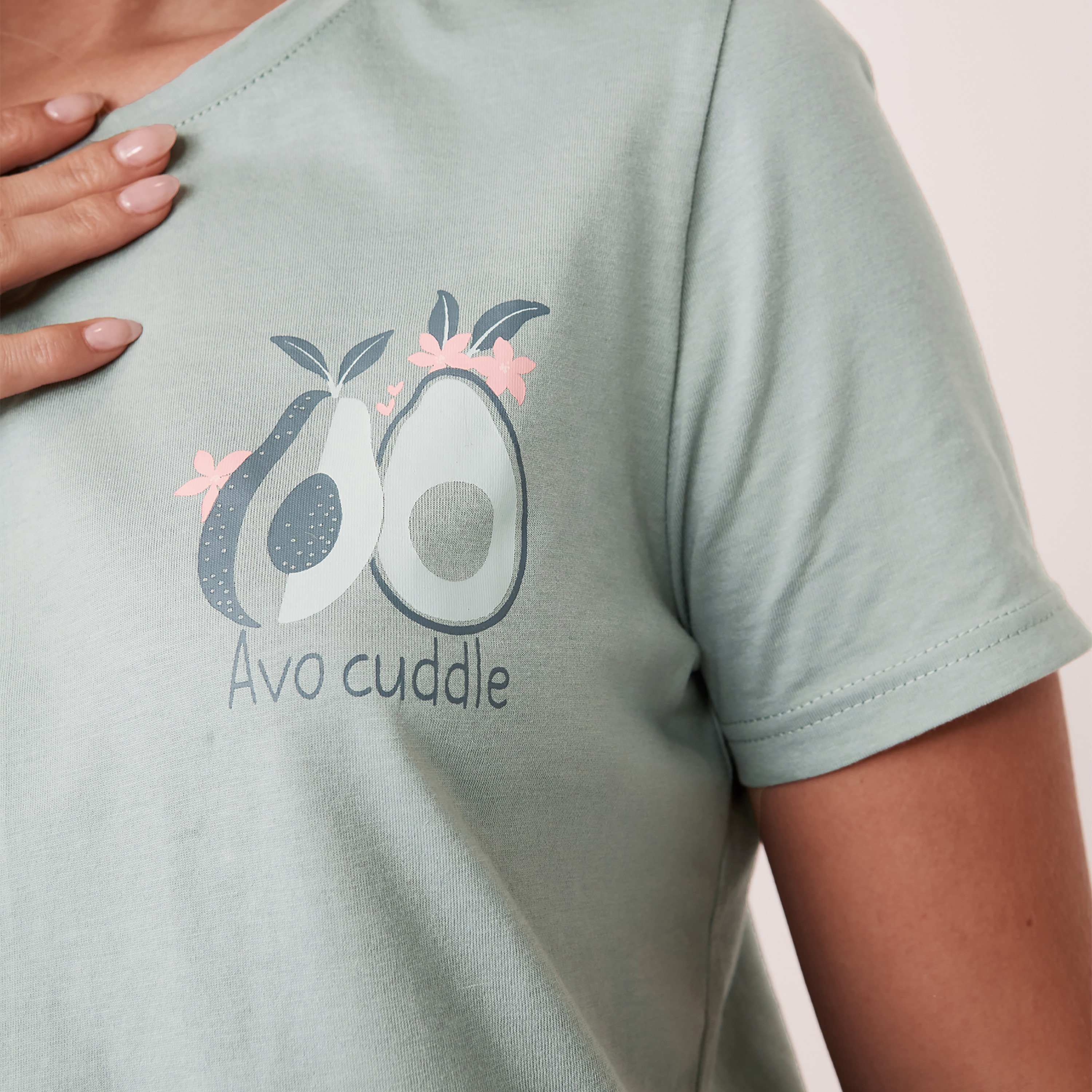 تي شيرت لا في إن روز نسائي أزرق بأكمام قصيرة ورقبة دائرية مطبوعة-women-clothing-nightwear-pyjamas-tops-image-3