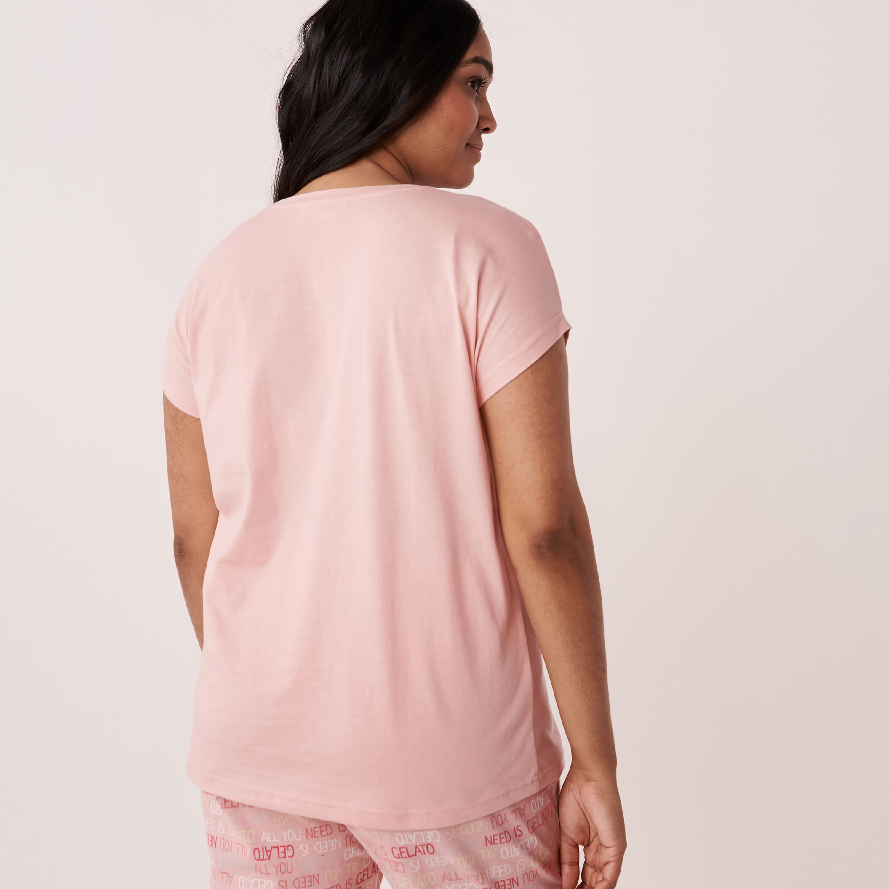 تي شيرت لا في إن روز نسائي وردي بأكمام قصيرة ورقبة مستديرة مطبوعة-women-clothing-nightwear-pyjamas-tops-image-2