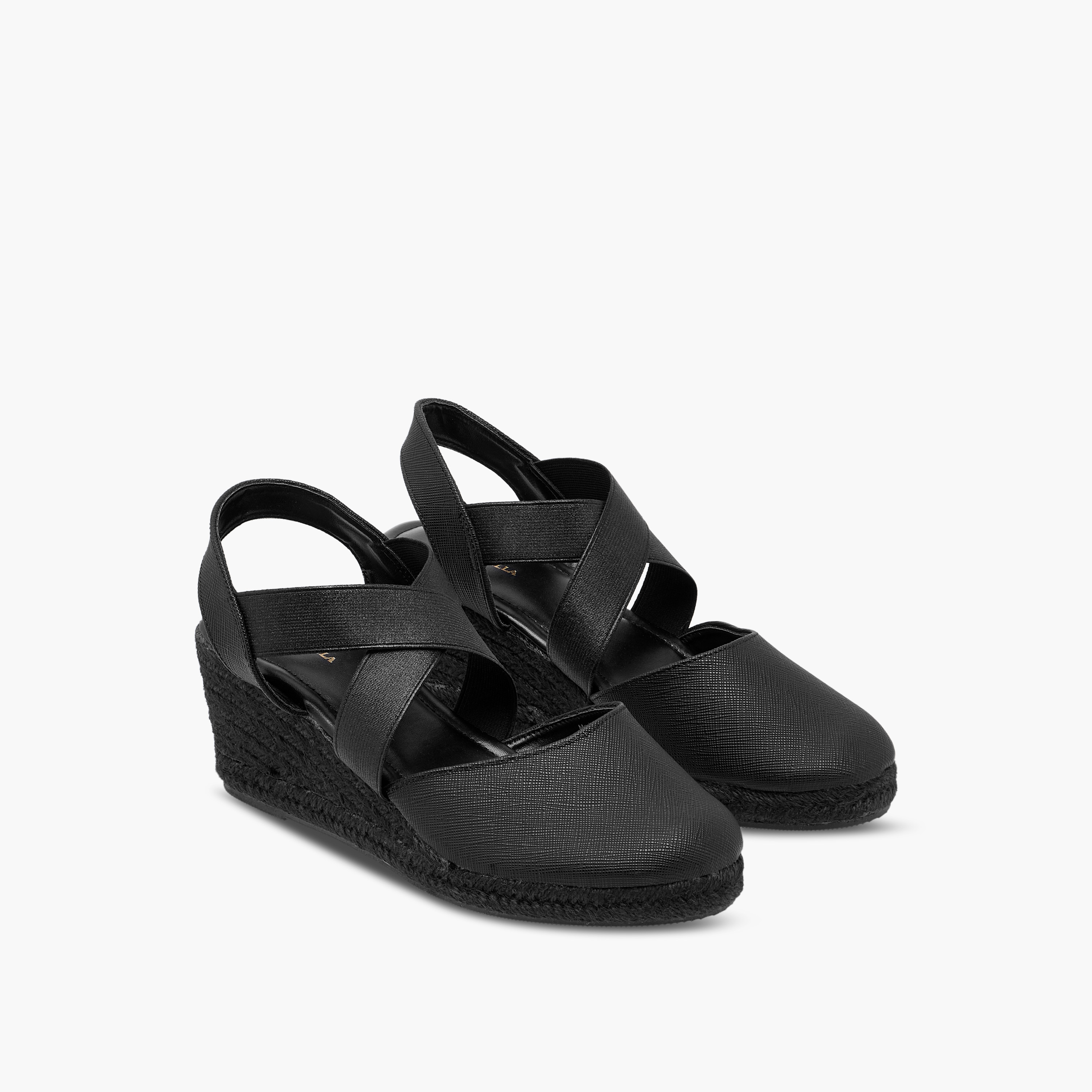 Flora Bella Textured Wedge Heel Shoes with Elasticated Strap-women-shoes-heels-image-1