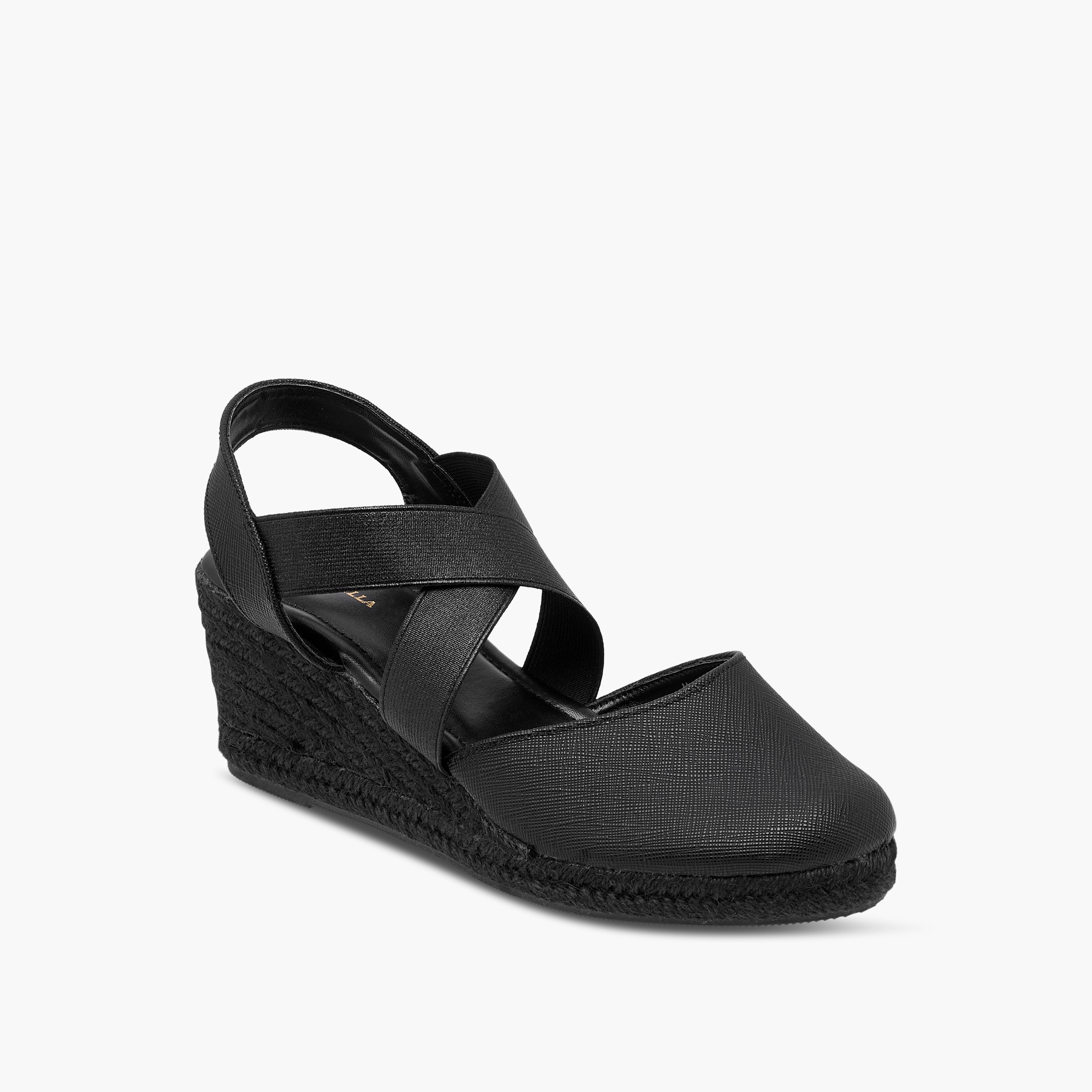 Flora Bella Textured Wedge Heel Shoes with Elasticated Strap-women-shoes-heels-image-2