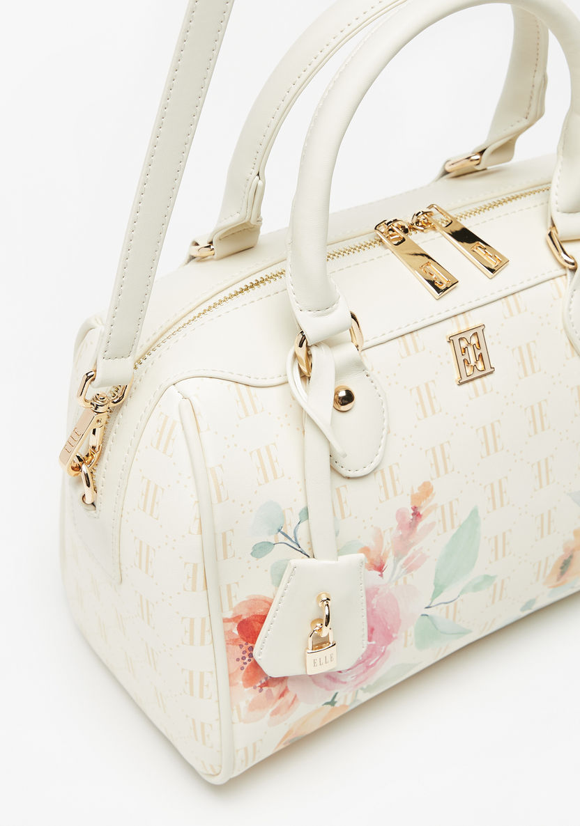 Elle Floral Print Bowler Bag with Detachable Strap and Zip Closure-Women%27s Handbags-image-2