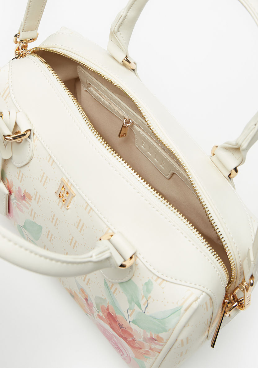 Elle Floral Print Bowler Bag with Detachable Strap and Zip Closure-Women%27s Handbags-image-4