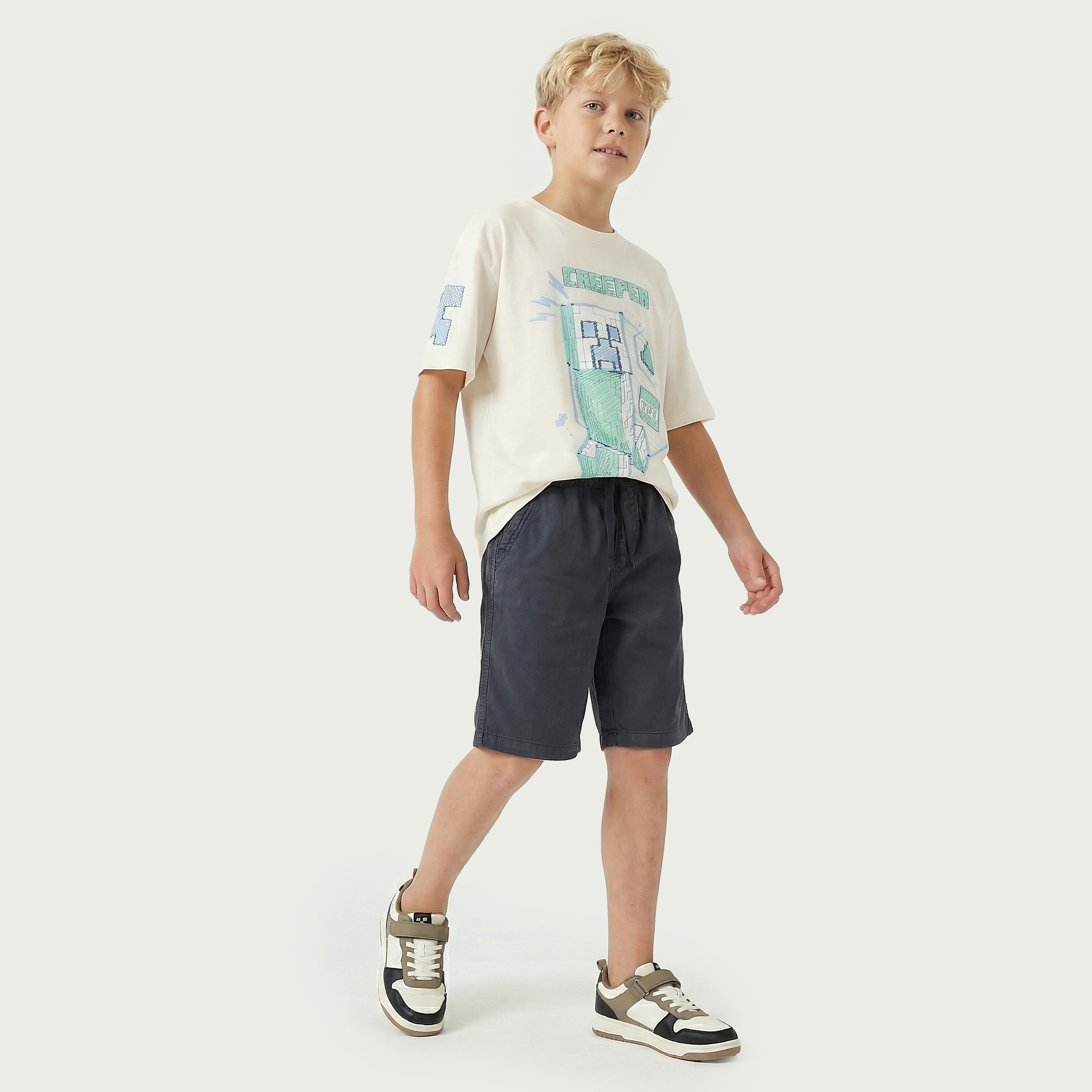 تيشيرت بياقة مستديرة وأكمام قصيرة وطبعات ماينكرافت-boys-clothing-tshirtsandpolos-image-3