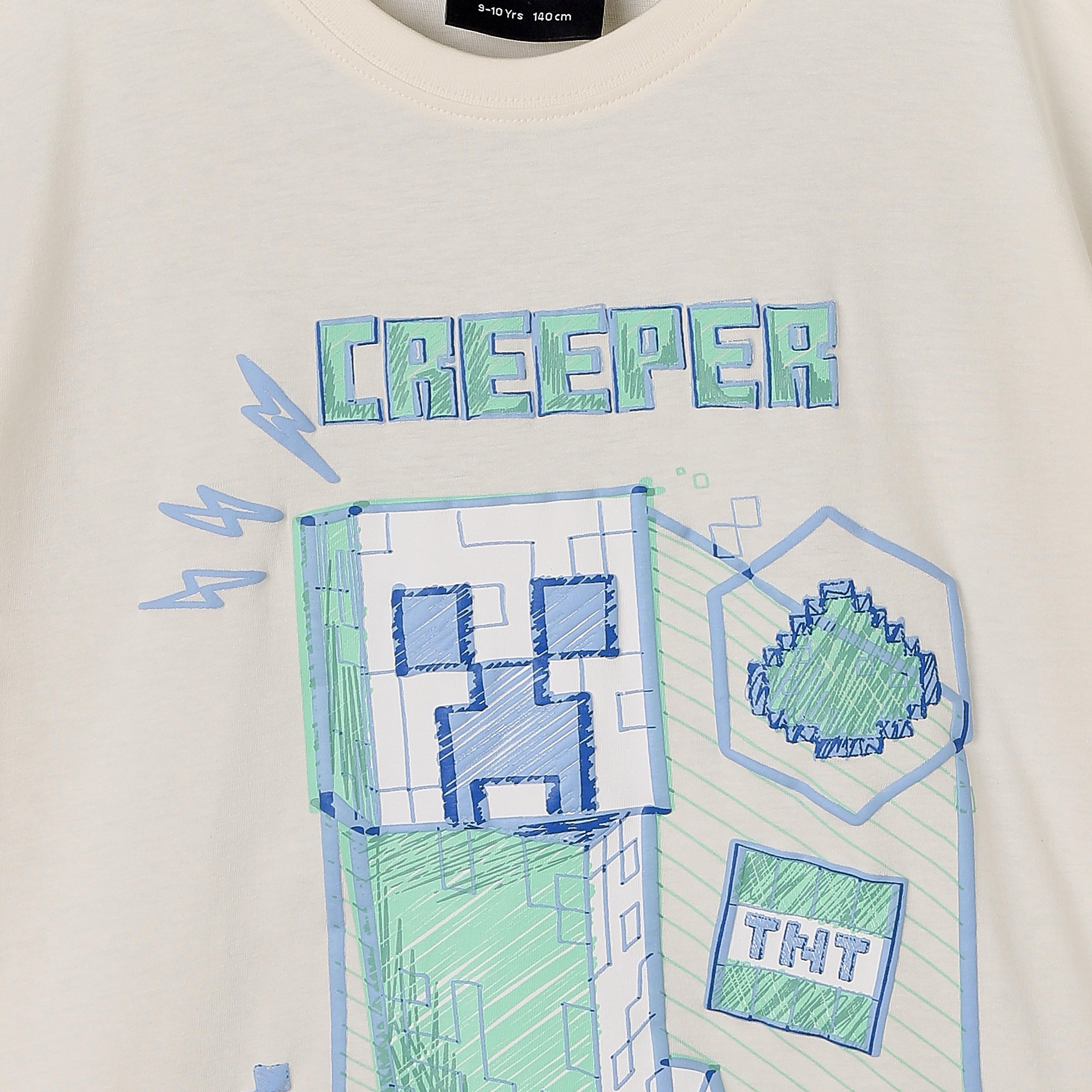 تيشيرت بياقة مستديرة وأكمام قصيرة وطبعات ماينكرافت-boys-clothing-tshirtsandpolos-image-1