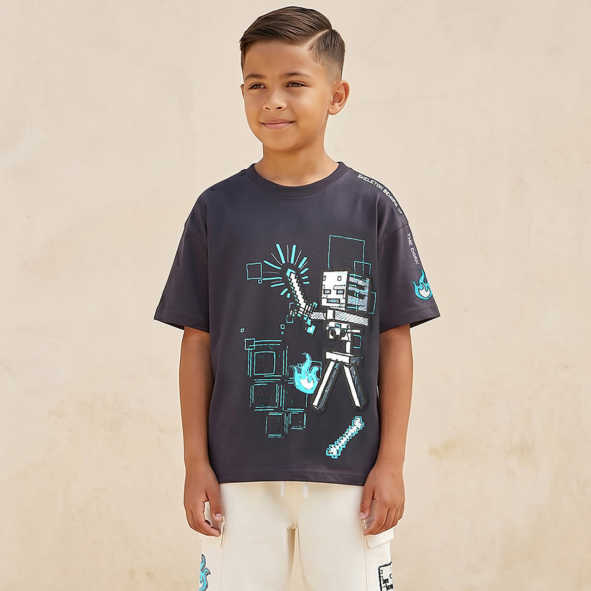 Minecraft Crew Neck Short Sleeve T-shirt and Shorts Set with Graphic Print-boys-clothing-setsandcoords-image-2