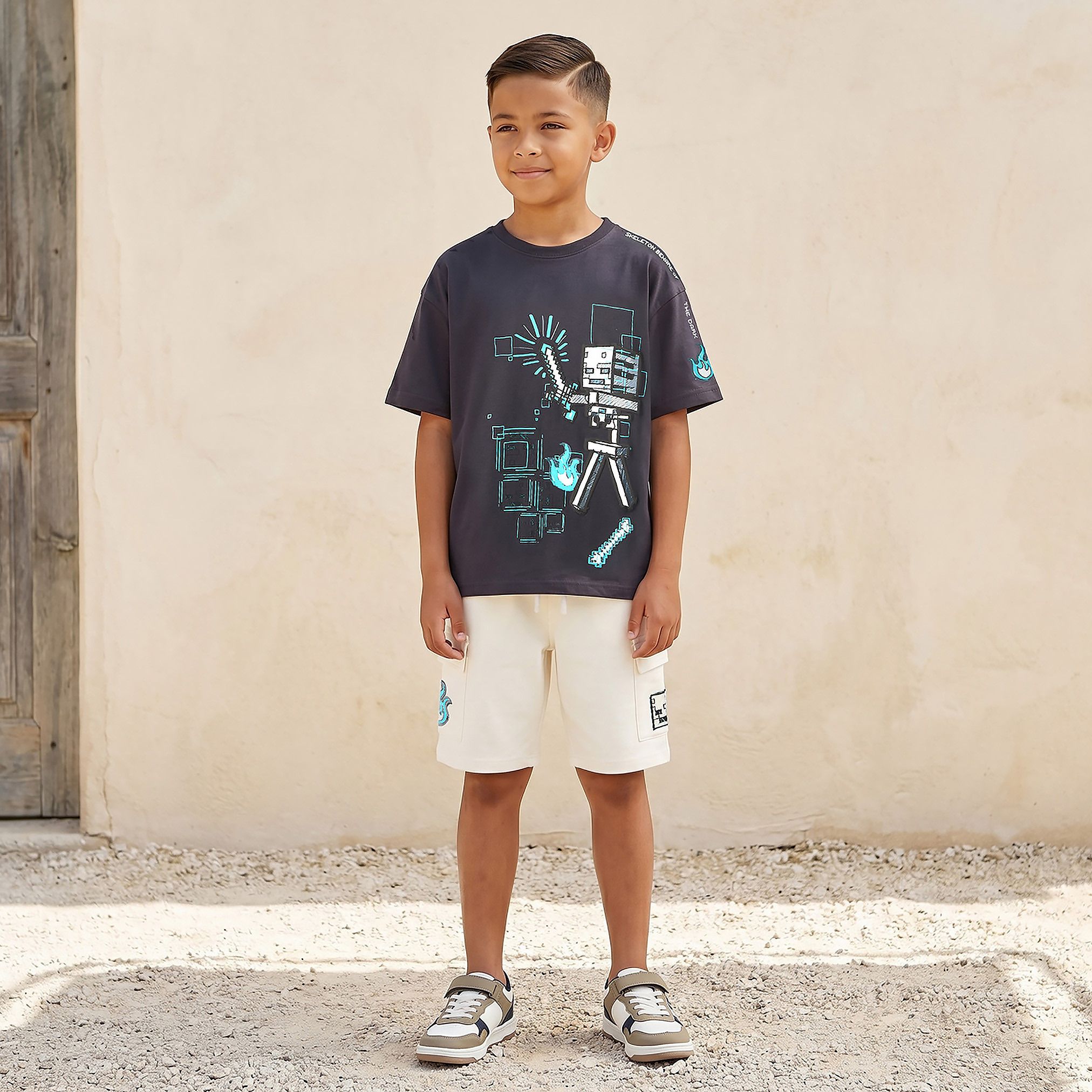 Minecraft Crew Neck Short Sleeve T-shirt and Shorts Set with Graphic Print-boys-clothing-setsandcoords-image-7