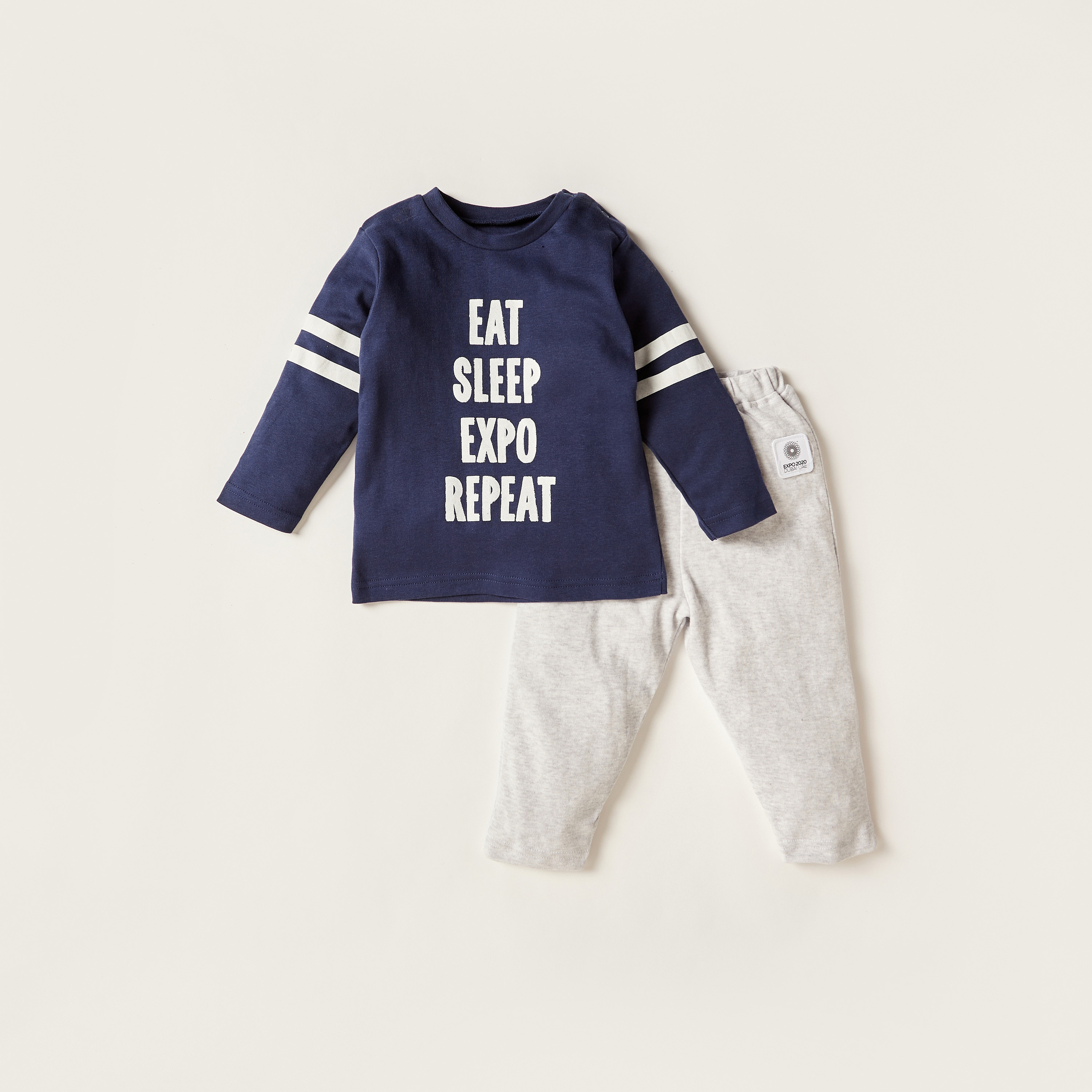 Expo 2020 Printed Crew Neck T-shirt and Pyjama Set-baby-boys-clothing-nightwear-pyjamasets-image-1