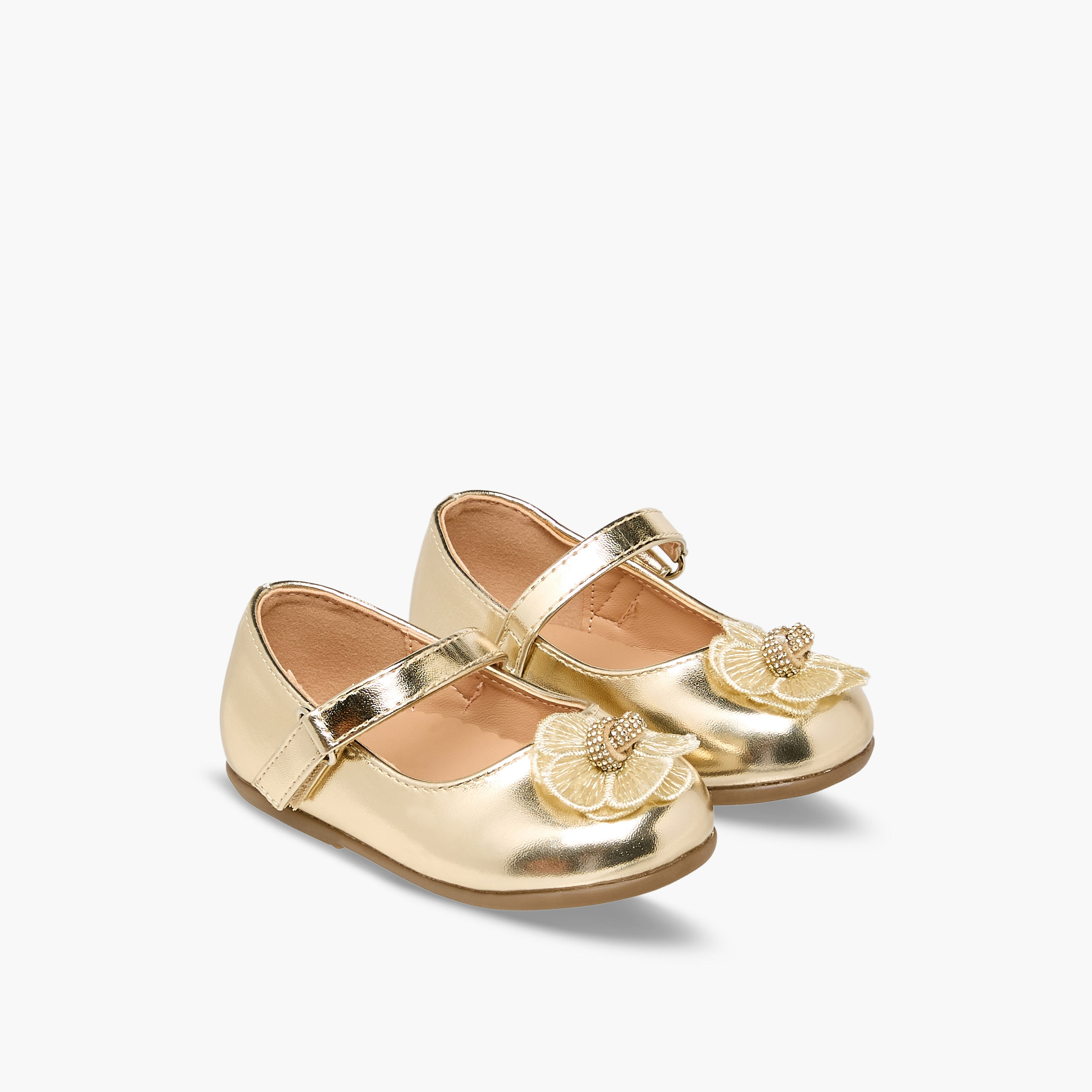 Flora Bella Mary Jane Shoes with Hook & Loop, Floral Accent-baby-girls-shoes-closedshoes-image-1