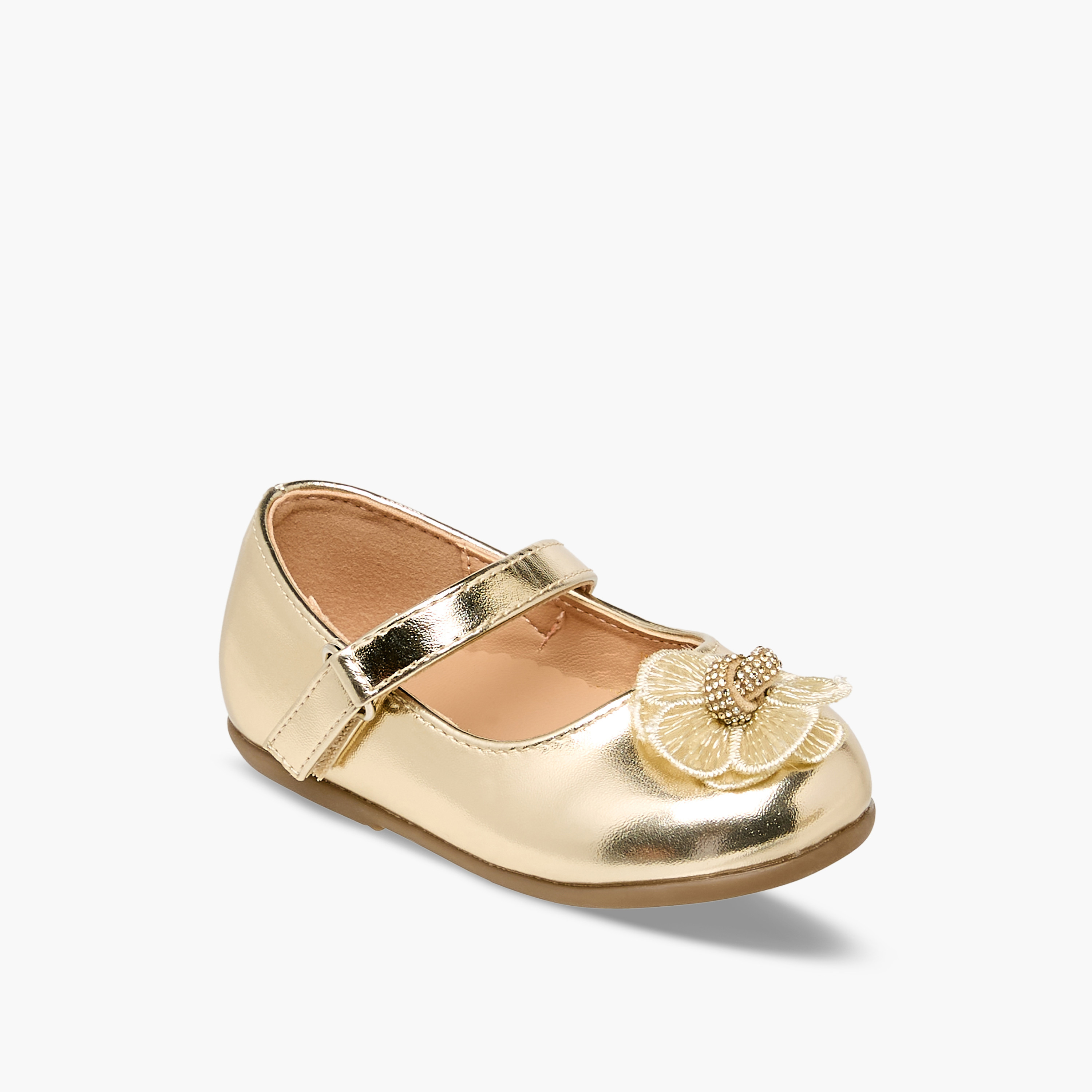 Flora Bella Mary Jane Shoes with Hook & Loop, Floral Accent-baby-girls-shoes-closedshoes-image-2