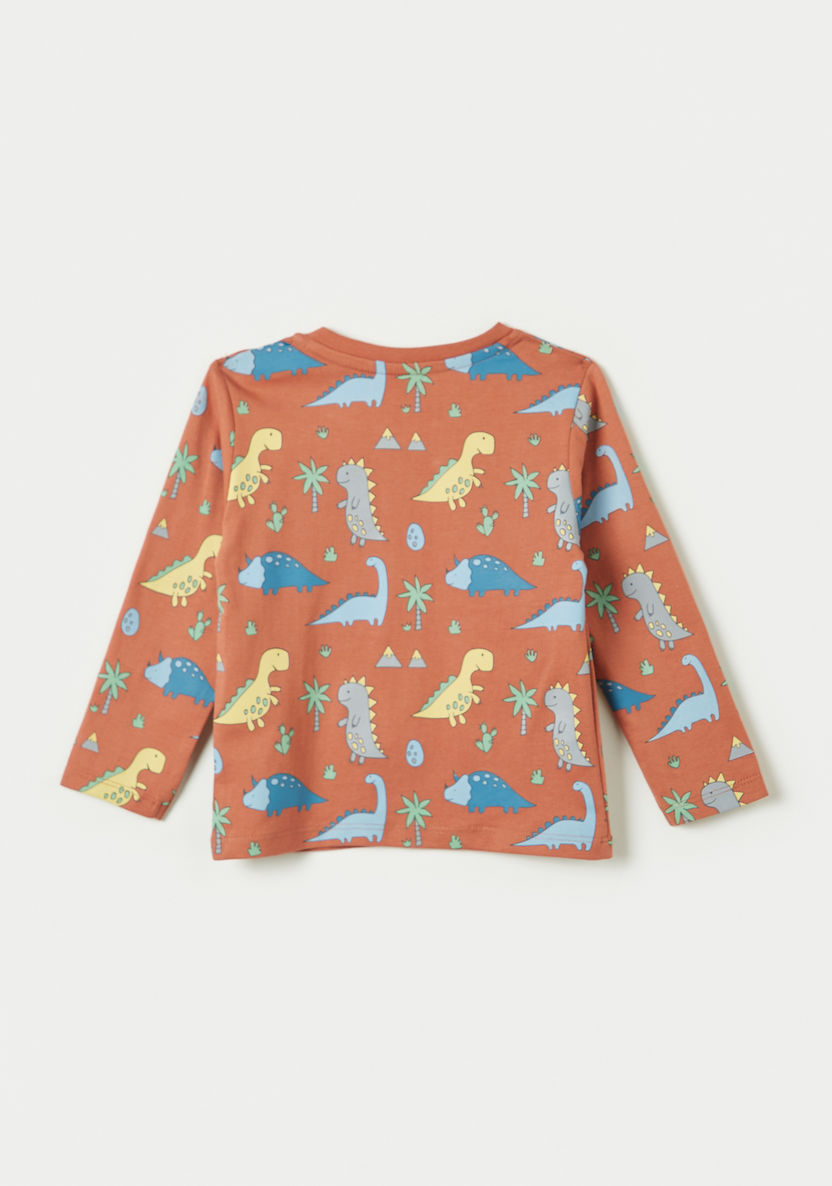 Juniors All-Over Dinosaur Print T-shirt with Long Sleeves and Crew Neck-T Shirts-image-3