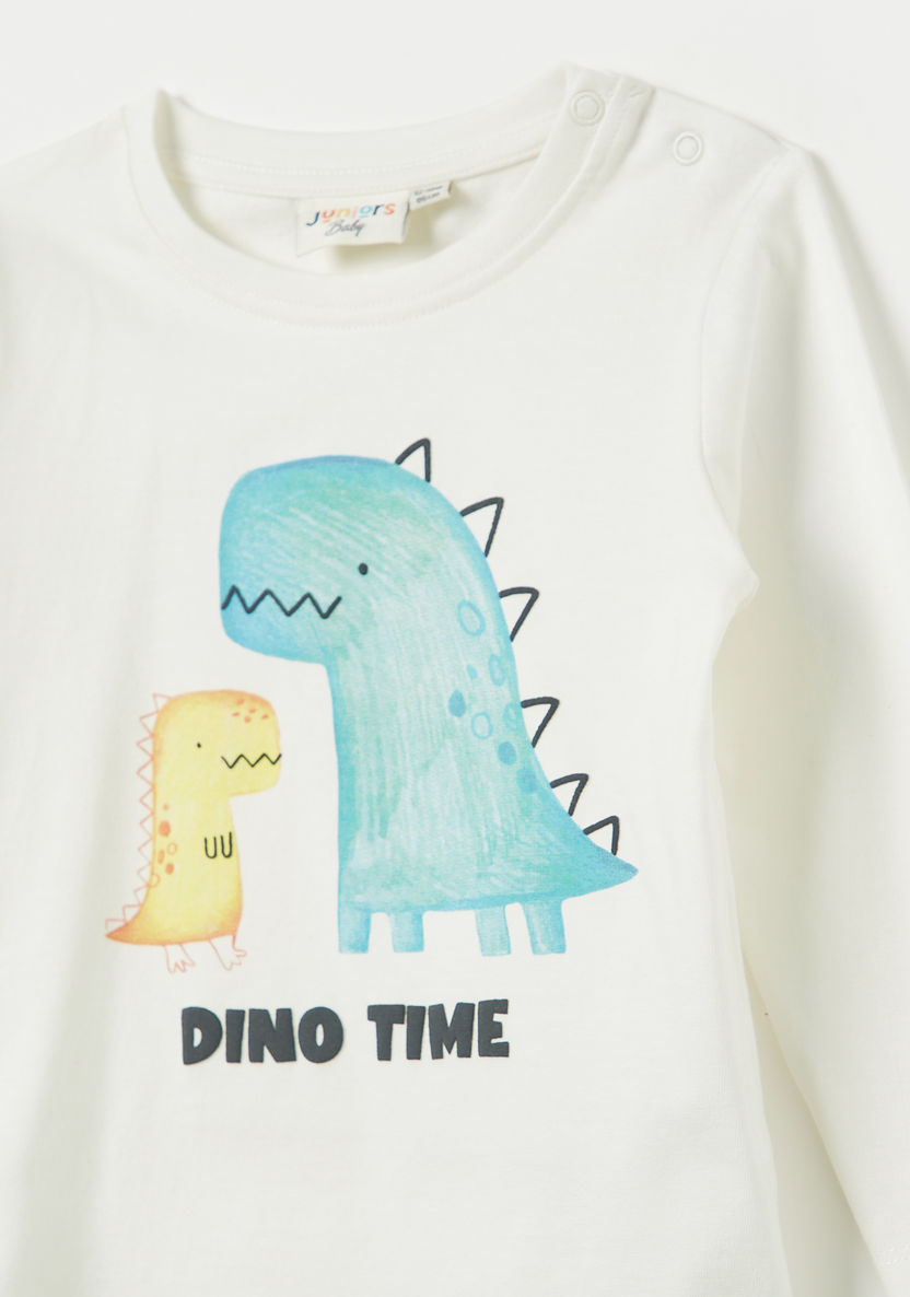 Juniors Dinosaur Print T-shirt with Long Sleeves-T Shirts-image-1