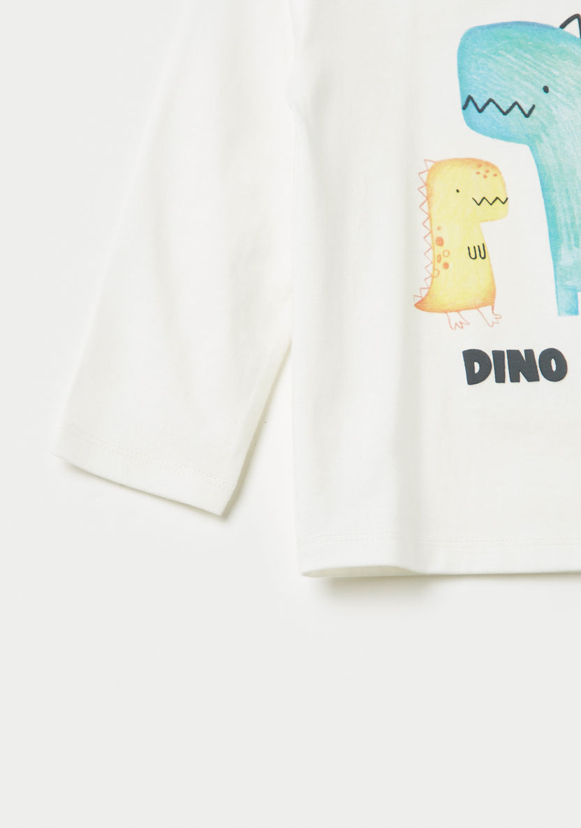 Juniors Dinosaur Print T-shirt with Long Sleeves-T Shirts-image-2