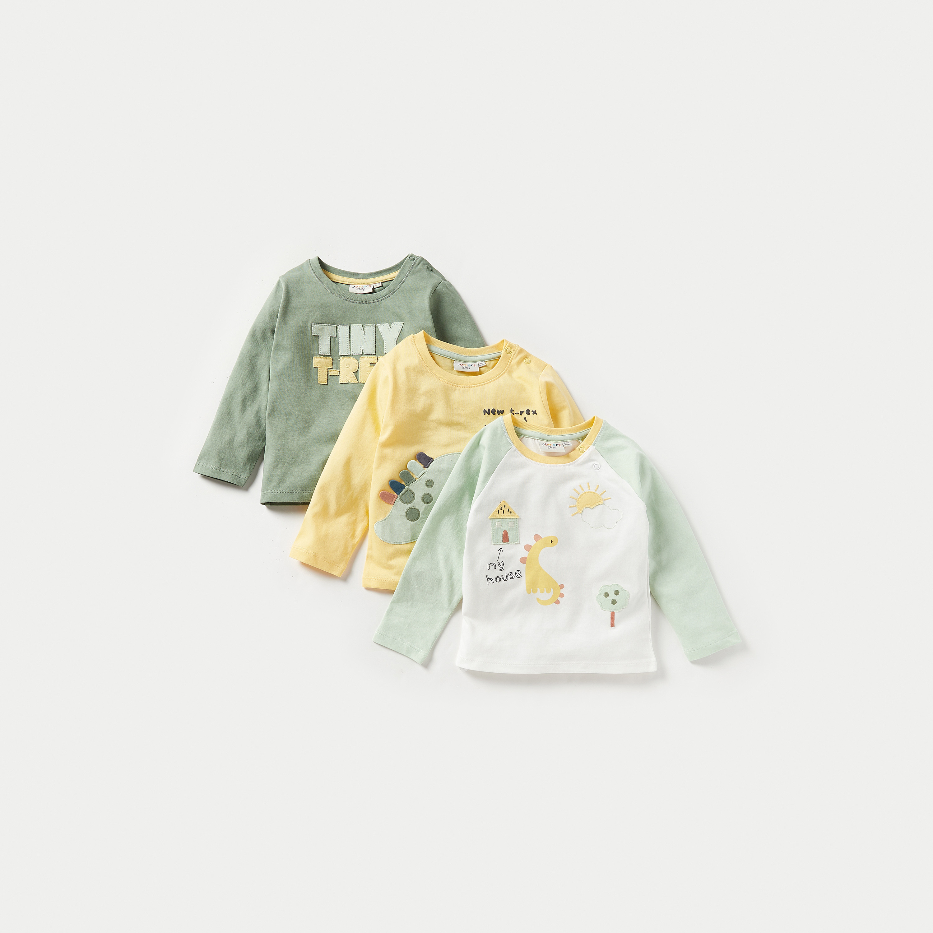 Juniors Dinosaur Applique T-shirt with Long Sleeves - Set of 3-baby-boys-clothing-tshirtsandpolos-image-1