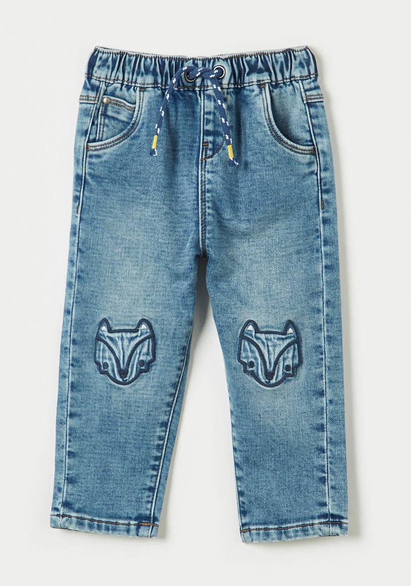 Juniors Embroidered Jeans with Drawstring Closure-Jeans-image-0