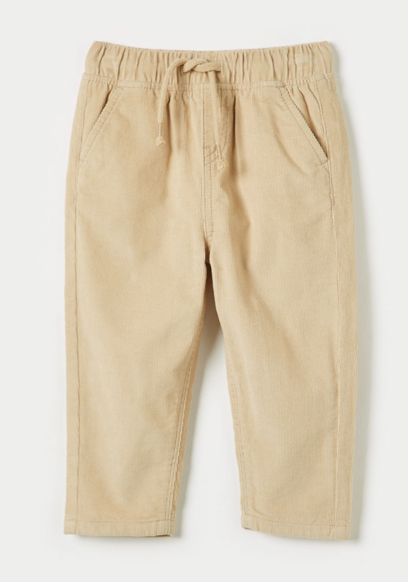 Juniors Solid Corduroy Pants with Drawstring Closure-Pants-image-0
