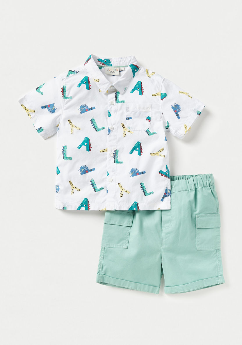 Juniors Animal Print Collared Shirt and Shorts Set-Clothes Sets-image-0