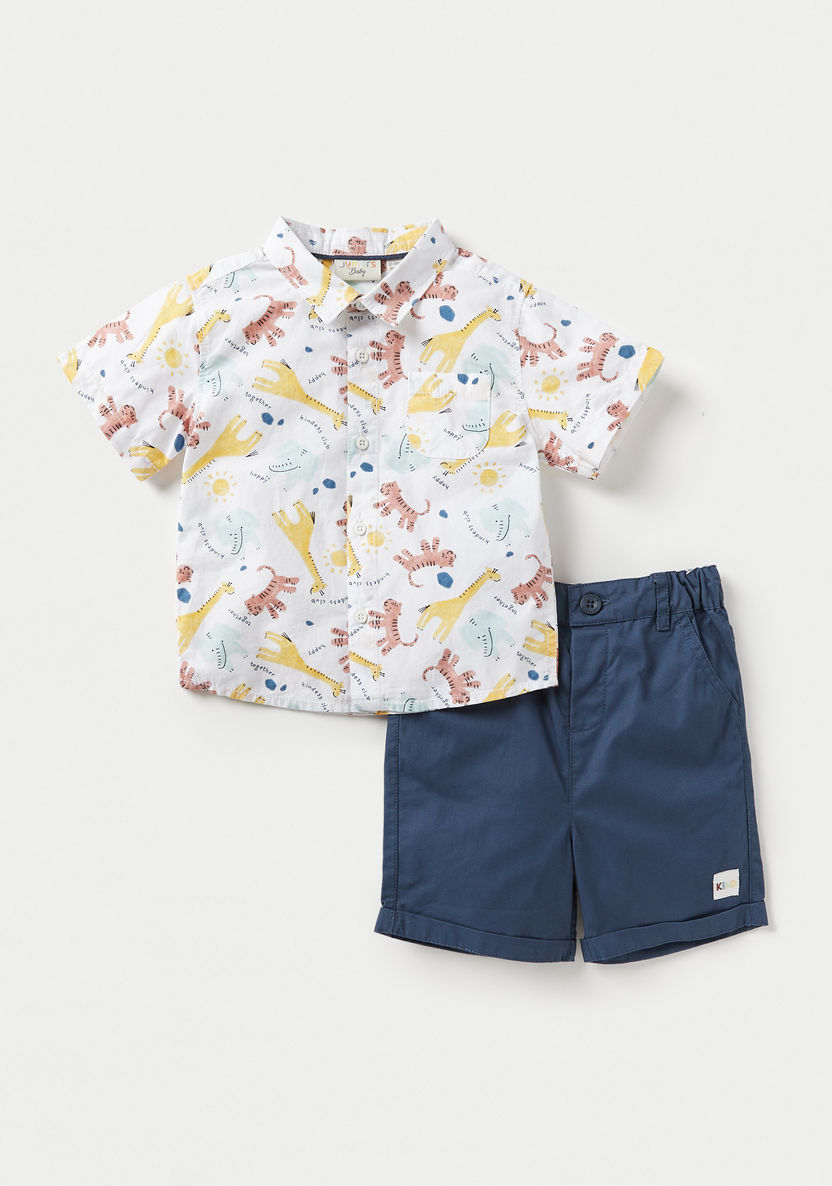 Juniors Animal Print Collared Shirt and Shorts Set-Clothes Sets-image-0