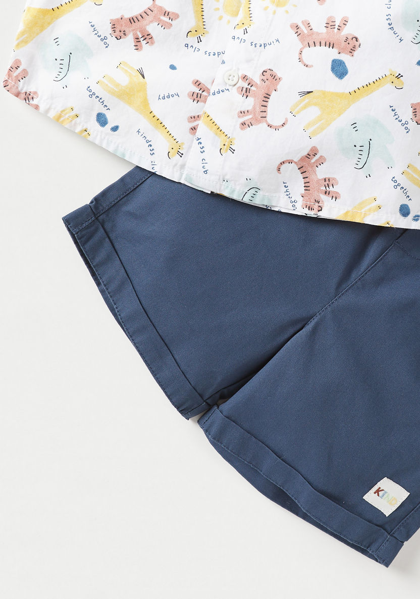 Juniors Animal Print Collared Shirt and Shorts Set-Clothes Sets-image-4