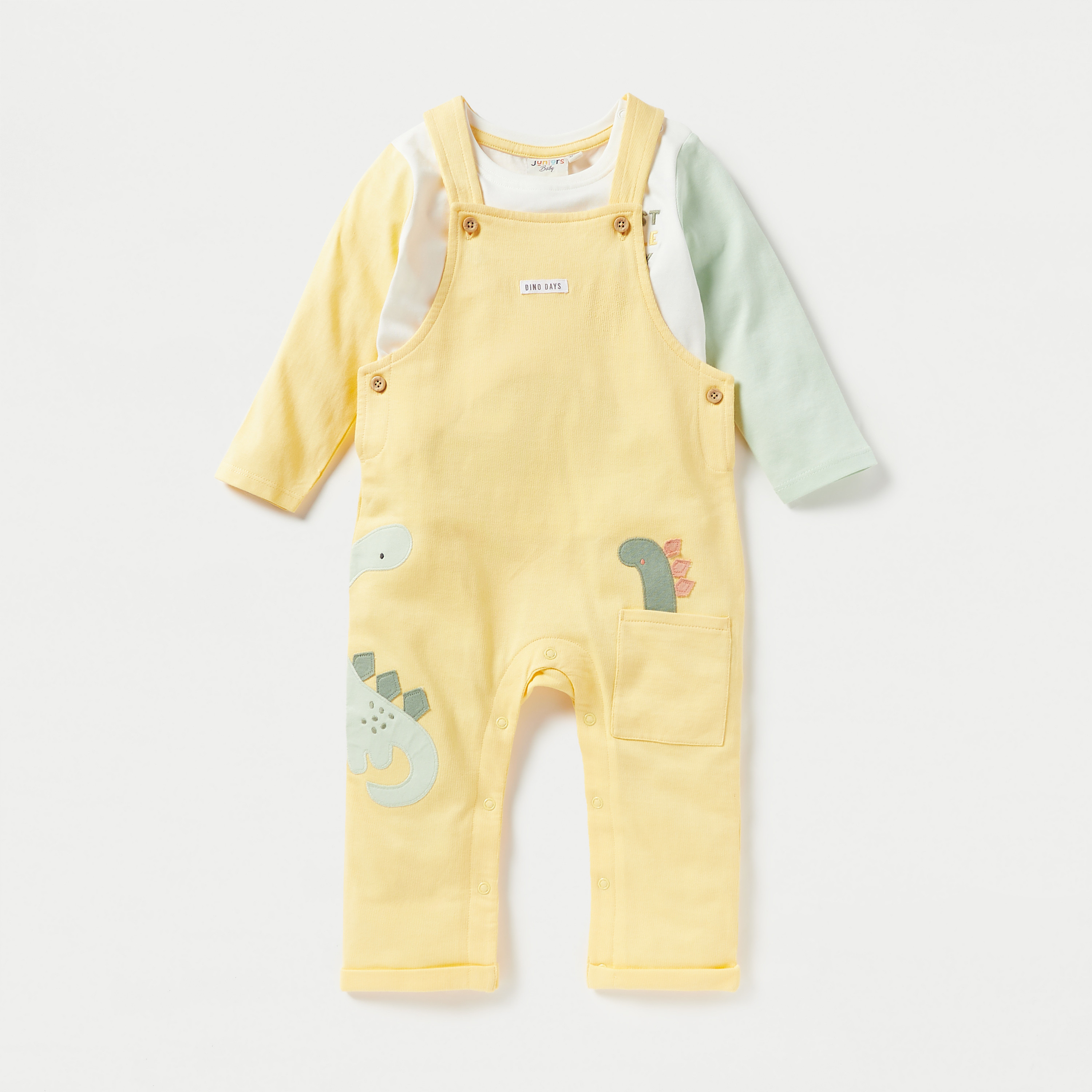Juniors Embroidered T-shirt and Dungaree Set with Applique Detail-baby-boys-clothing-setsandcoords-image-1
