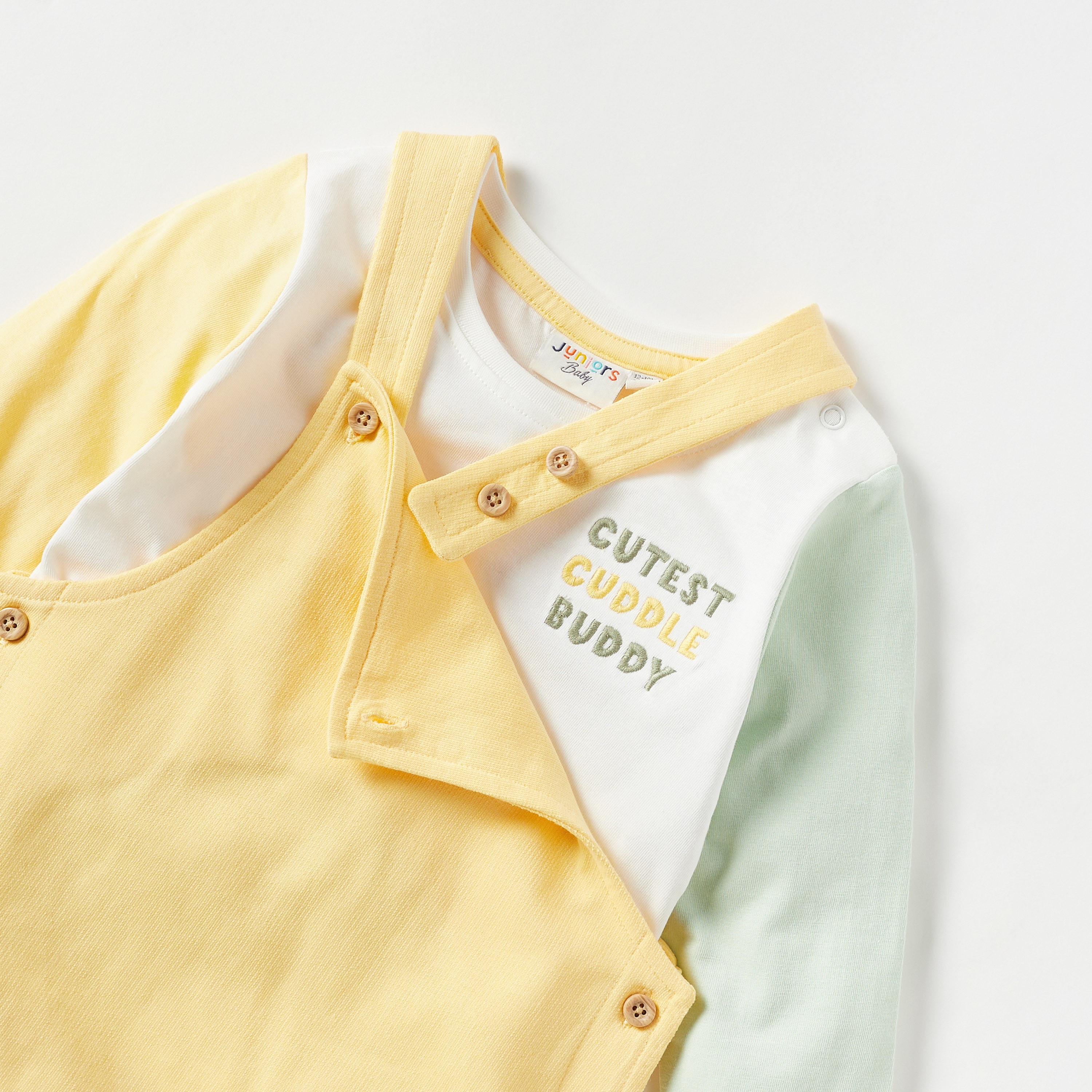Juniors Embroidered T-shirt and Dungaree Set with Applique Detail-baby-boys-clothing-setsandcoords-image-4