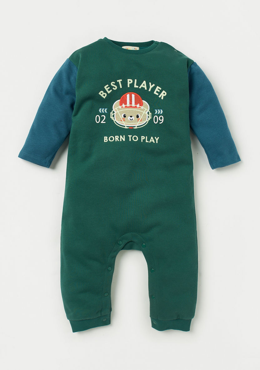 Juniors Embroidered Colourblock Romper with Long Sleeves-Rompers%2C Dungarees and Jumpsuits-image-0