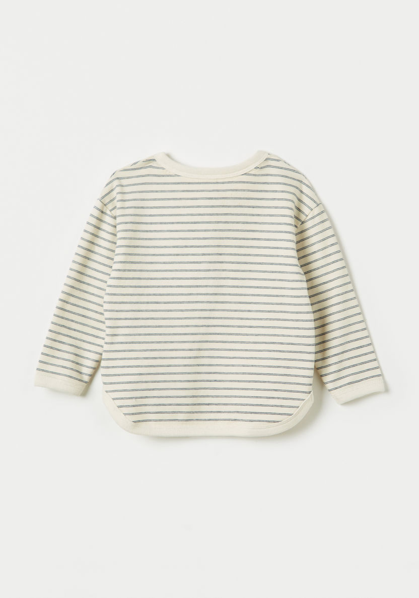 Juniors Striped Henley Neck T-shirt with Long Sleeves-T Shirts-image-3