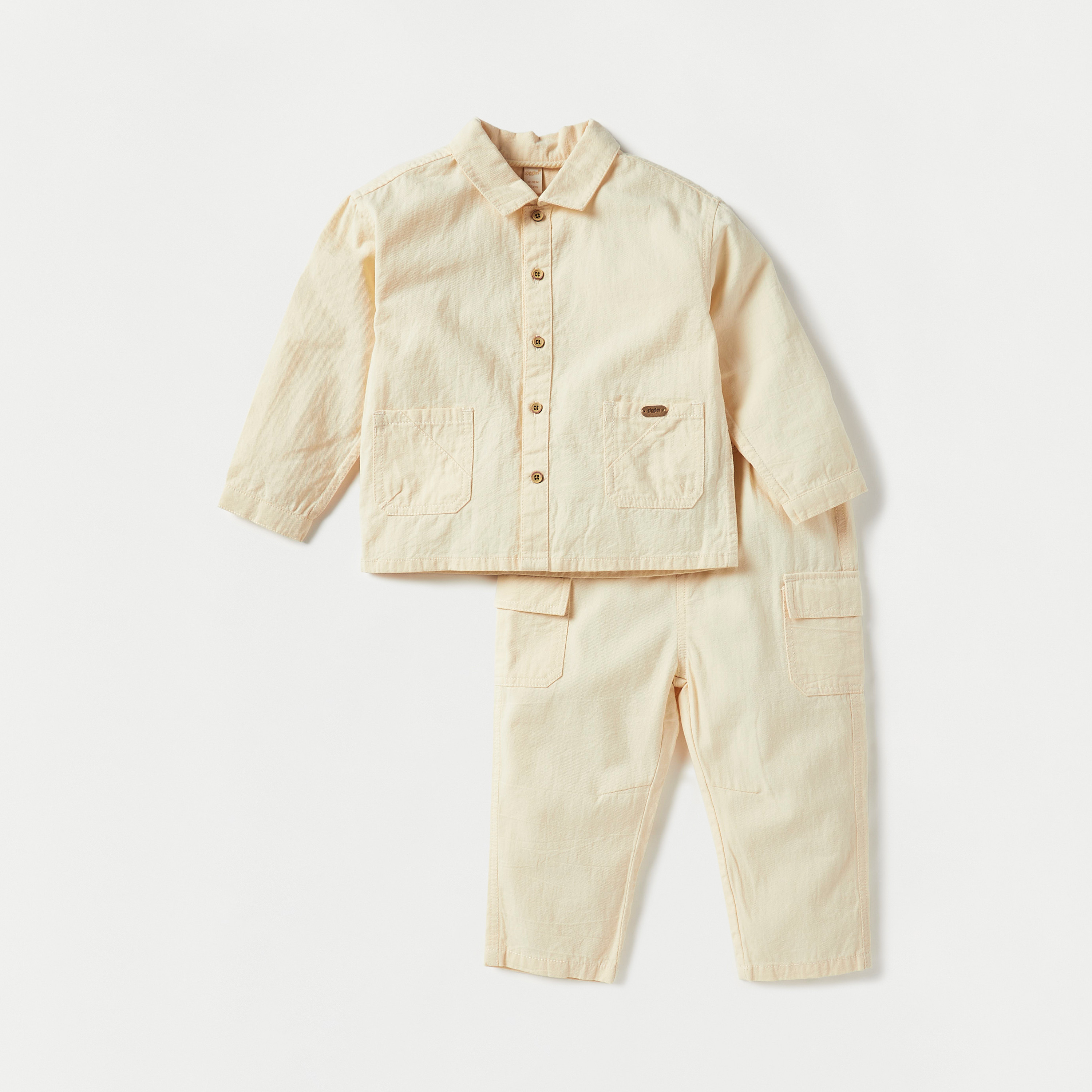 Giggles Solid Long Sleeves Shirt and Elasticated Pants Set-baby-boys-clothing-setsandcoords-image-1
