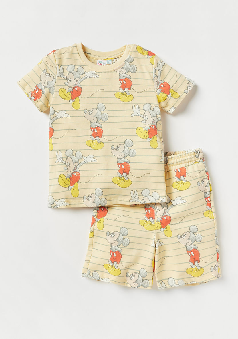 Disney Mickey Mouse Print T-shirt and Shorts Set-Clothes Sets-image-0