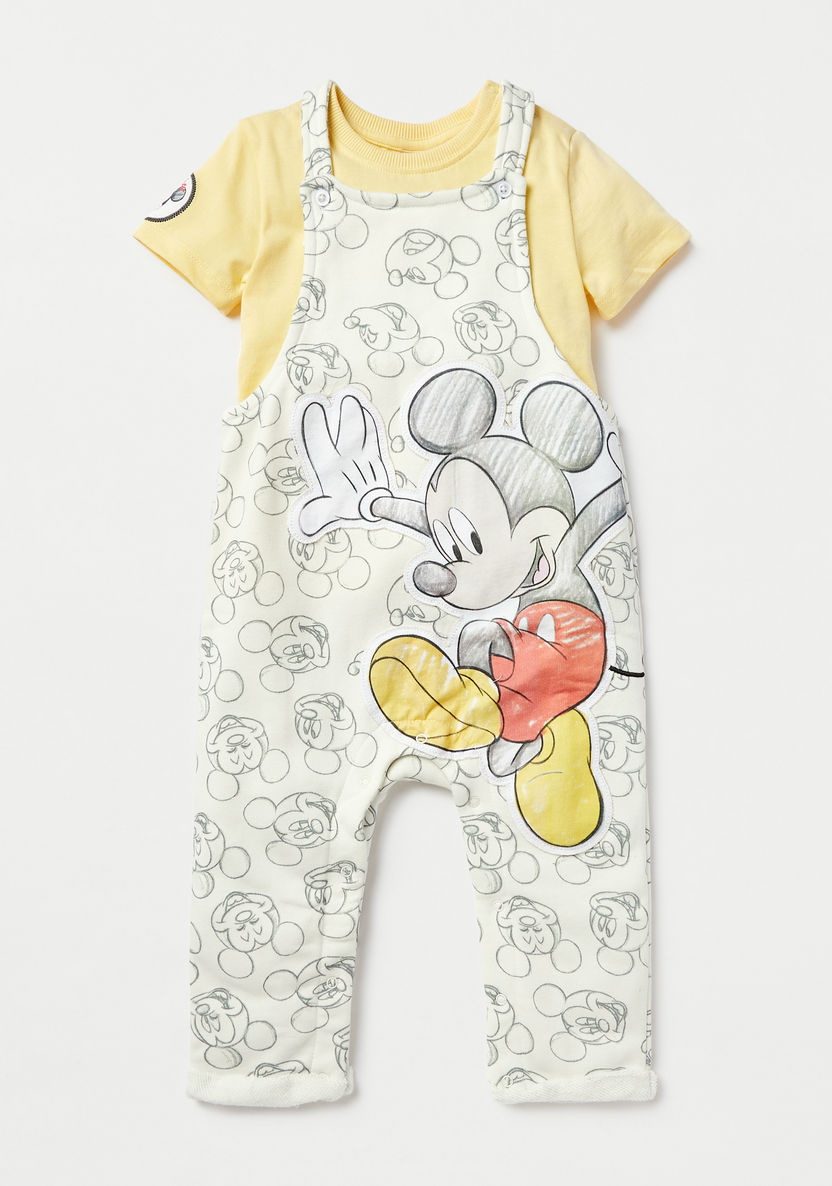 Disney Mickey Mouse Print T-shirt and Dungaree Set-Clothes Sets-image-0