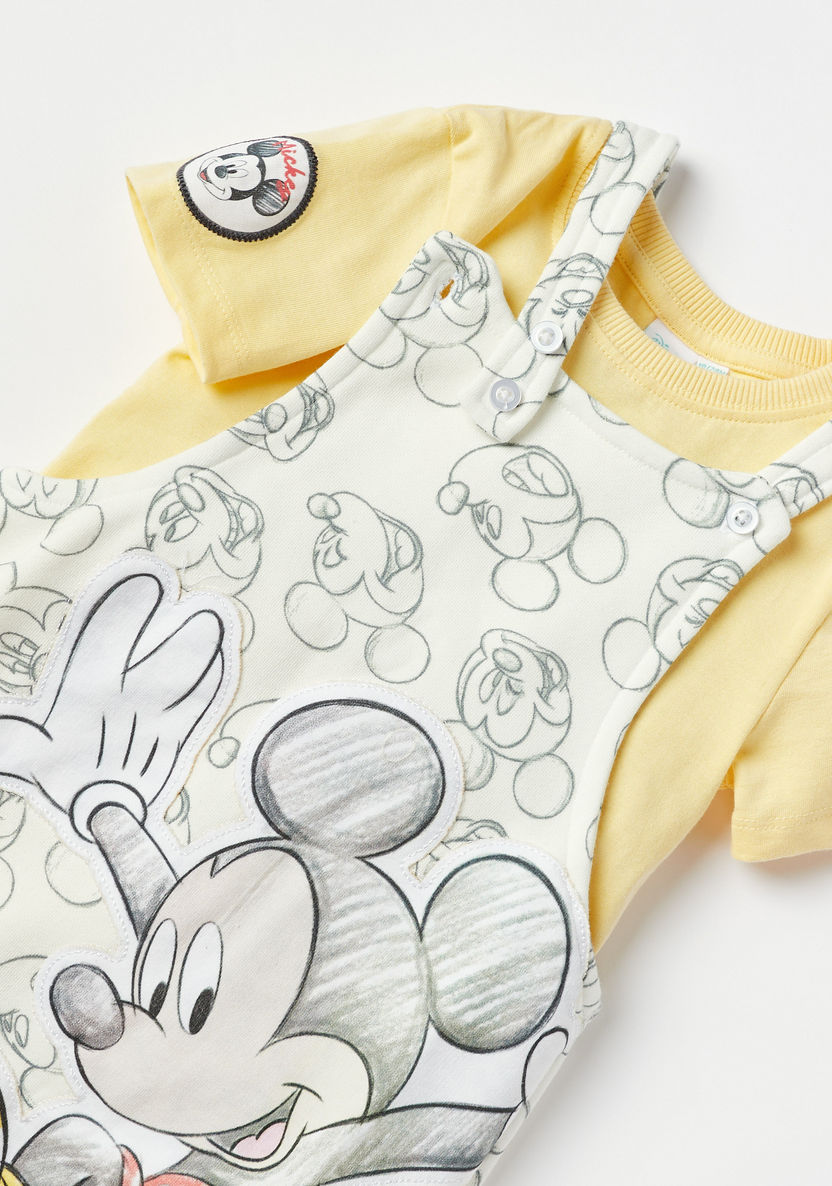 Disney Mickey Mouse Print T-shirt and Dungaree Set-Clothes Sets-image-3