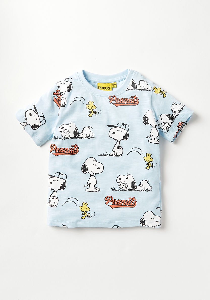 Snoopy Print T-shirt with Short Sleeves and Crew Neck - Set of 2-T Shirts-image-2