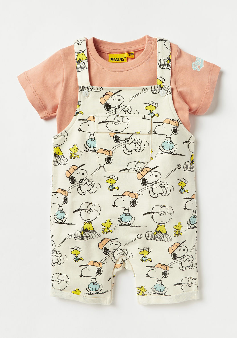 All-Over Snoopy Dog Print Dungaree and T-shirt Set-Clothes Sets-image-0