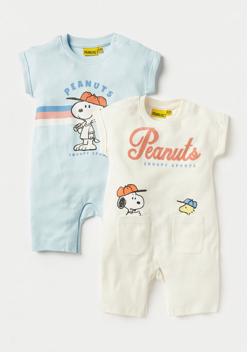 Snoopy Print Romper with Short Sleeves and Snap Button Closure - Set of 2-Rompers%2C Dungarees and Jumpsuits-image-0