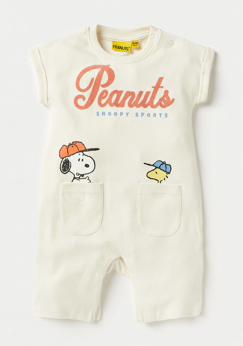 Snoopy Print Romper with Short Sleeves and Snap Button Closure - Set of 2-Rompers%2C Dungarees and Jumpsuits-image-2