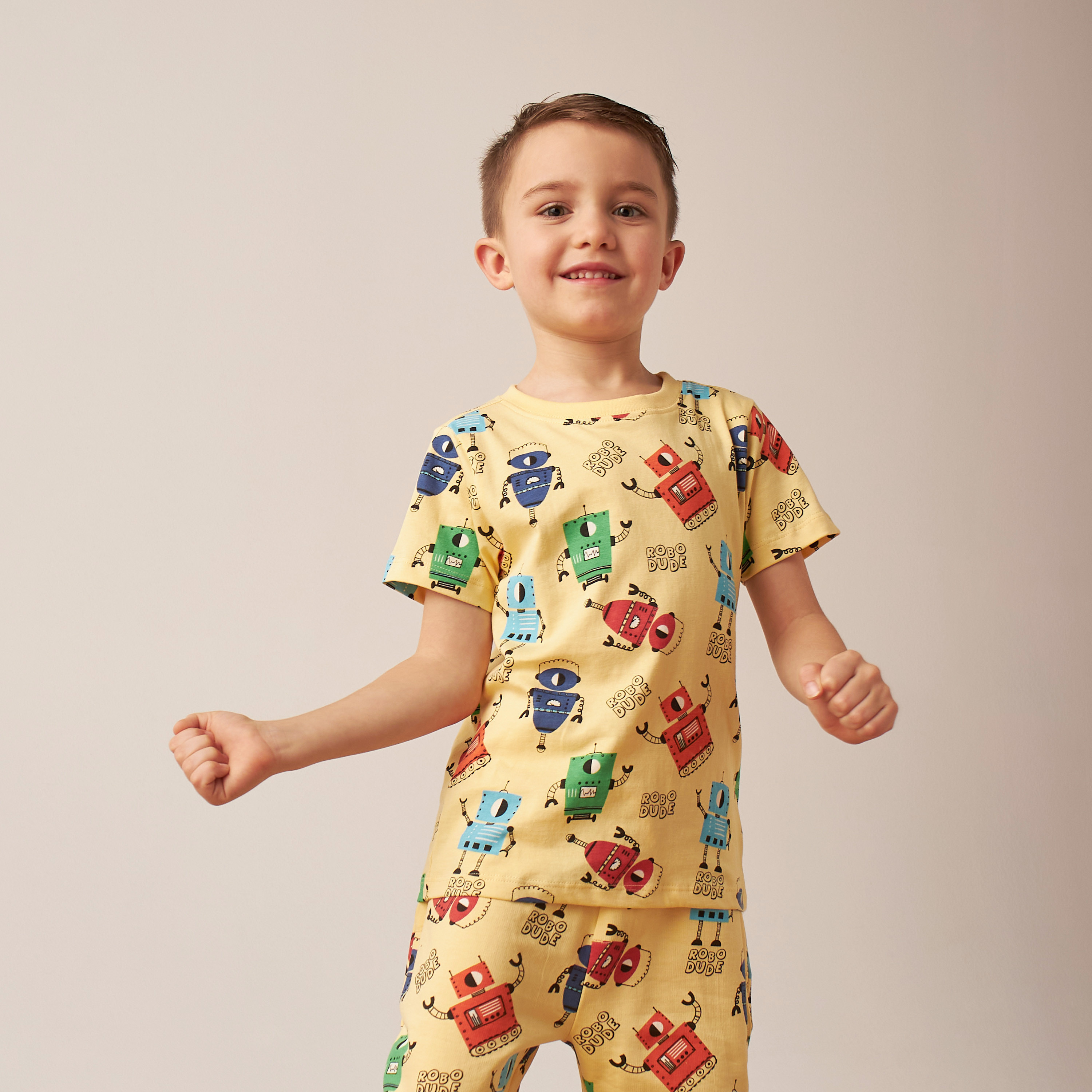 Juniors All-Over Robot Print T-shirt with Short Sleeves and Crew Neck-boys-clothing-tshirtsandpolos-image-1
