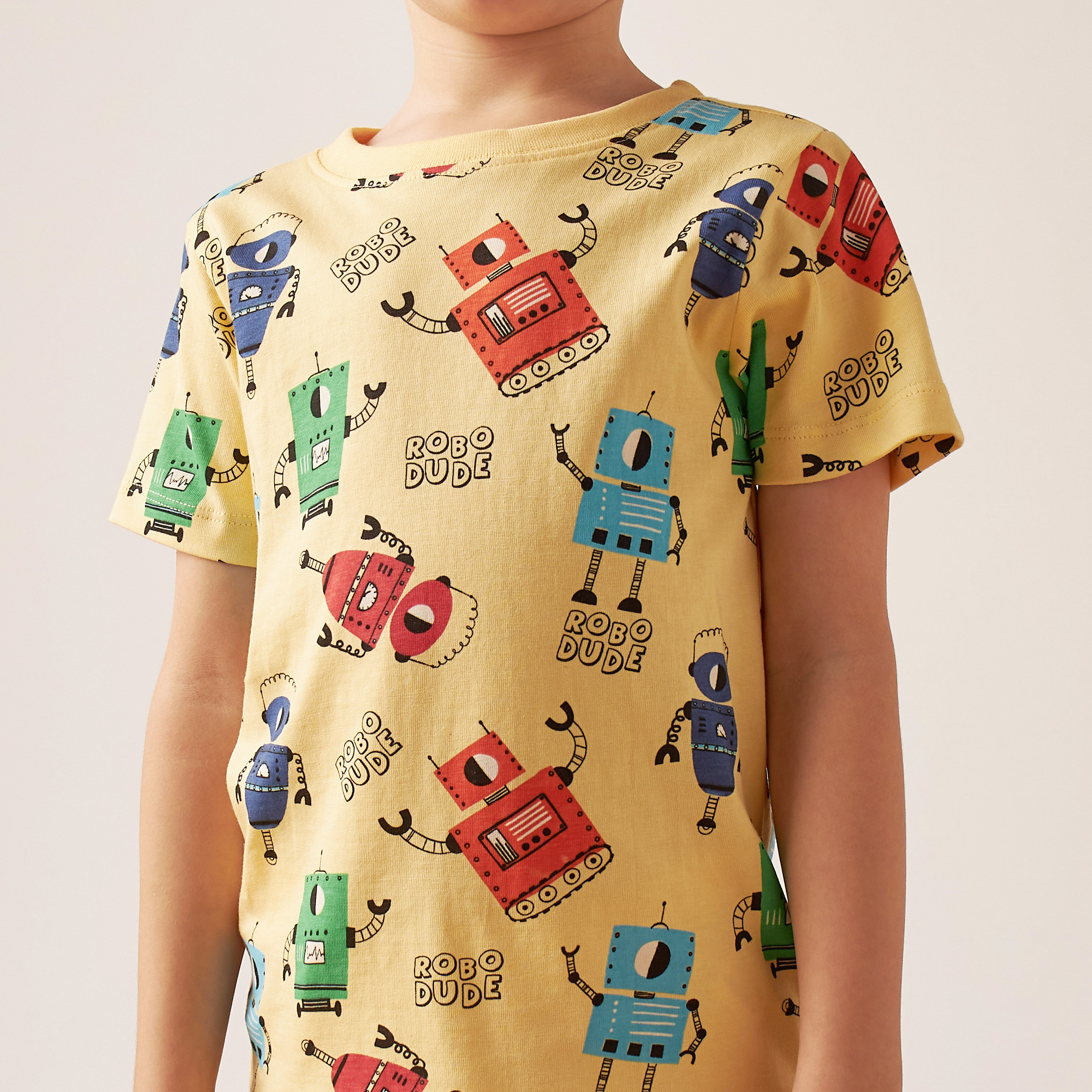 Juniors All-Over Robot Print T-shirt with Short Sleeves and Crew Neck-boys-clothing-tshirtsandpolos-image-3