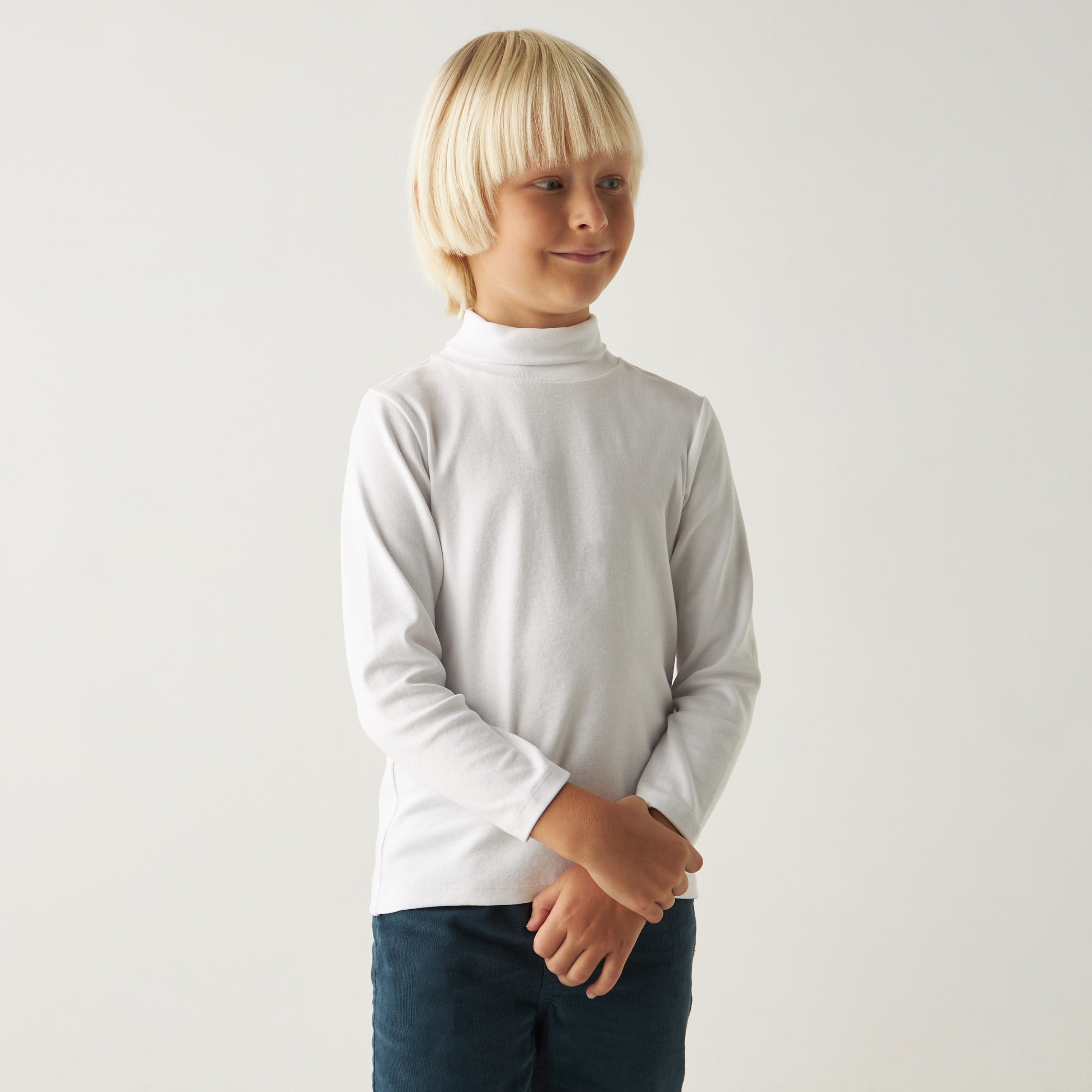 تيشيرت سادة بياقة عالية وأكمام طويلة من جونيورز-baby-boys-clothing-tshirtsandpolos-image-1