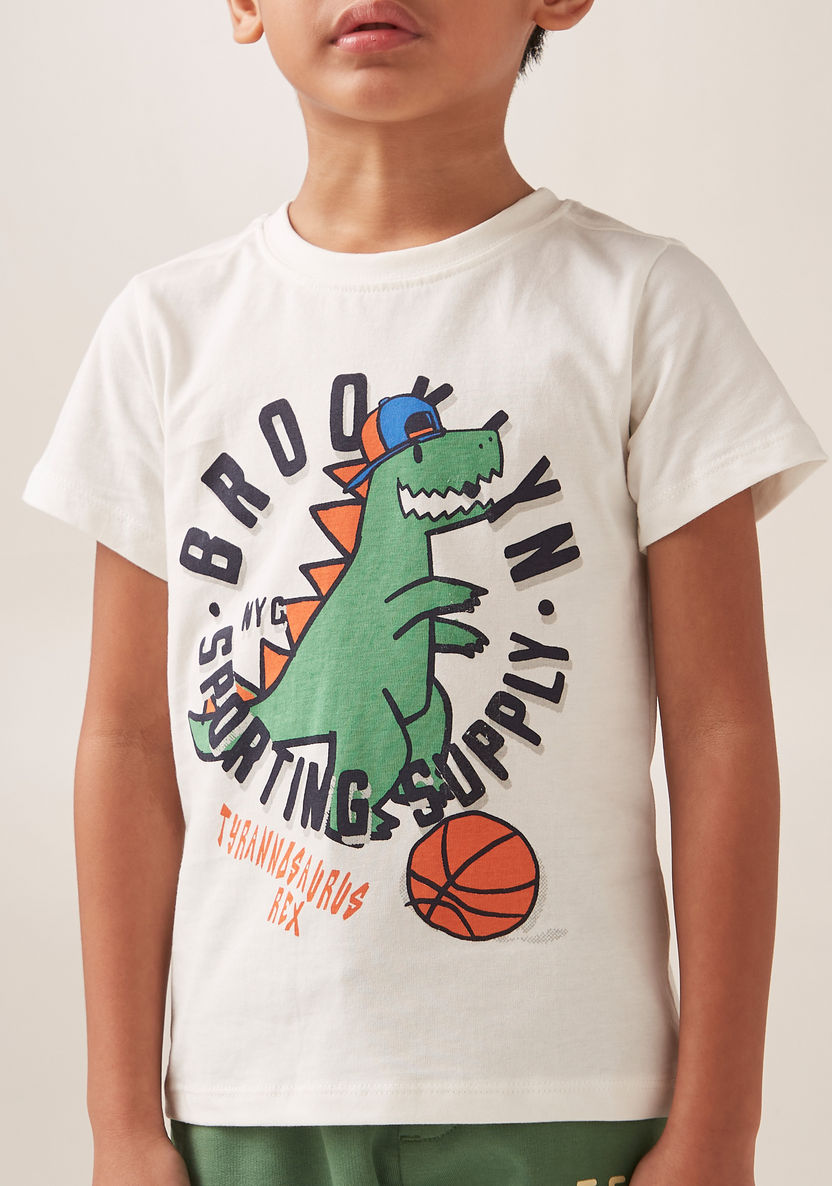 Juniors Dinosaur Print T-shirt with Crew Neck and Short Sleeves-T Shirts-image-2