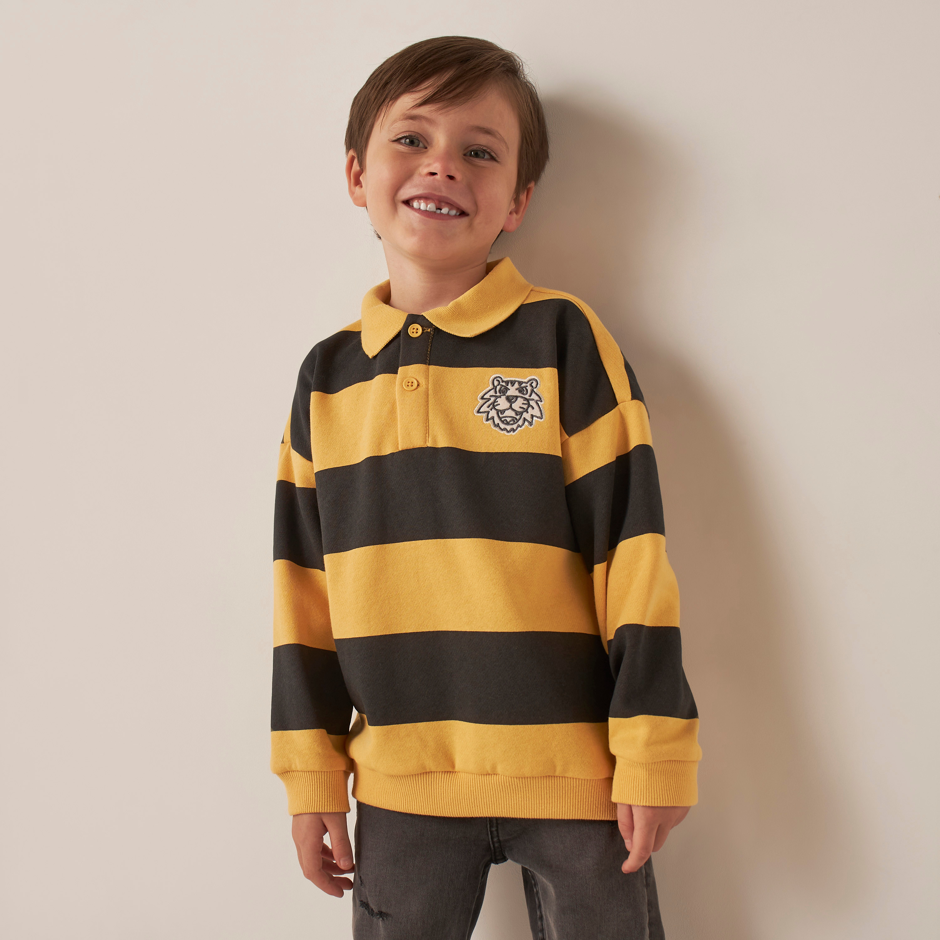 تيشيرت بولو مخطط بأكمام طويلة من جونيورز-boys-clothing-tshirtsandpolos-image-1