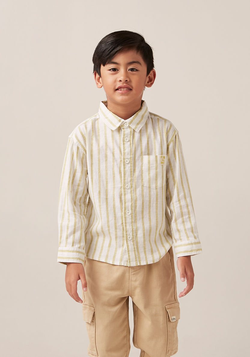 Juniors Striped Shirt with Long Sleeves and Chest Pocket-Shirts-image-0