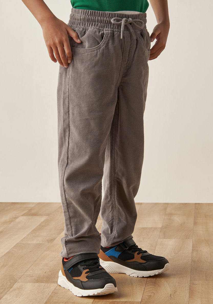 Juniors Solid Corduroy Pants with Drawstring Closure and Pockets-Pants-image-0