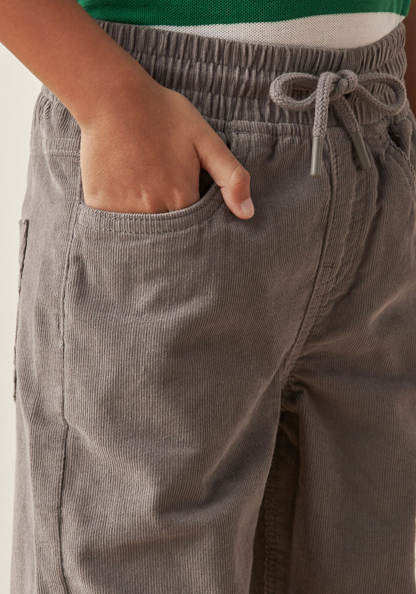 Juniors Solid Corduroy Pants with Drawstring Closure and Pockets-Pants-image-3