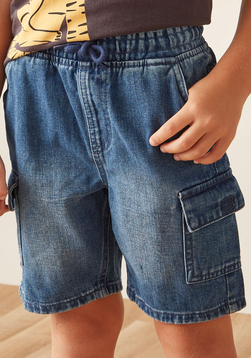 Juniors Denim Shorts with Drawstring Closure-Shorts-image-3