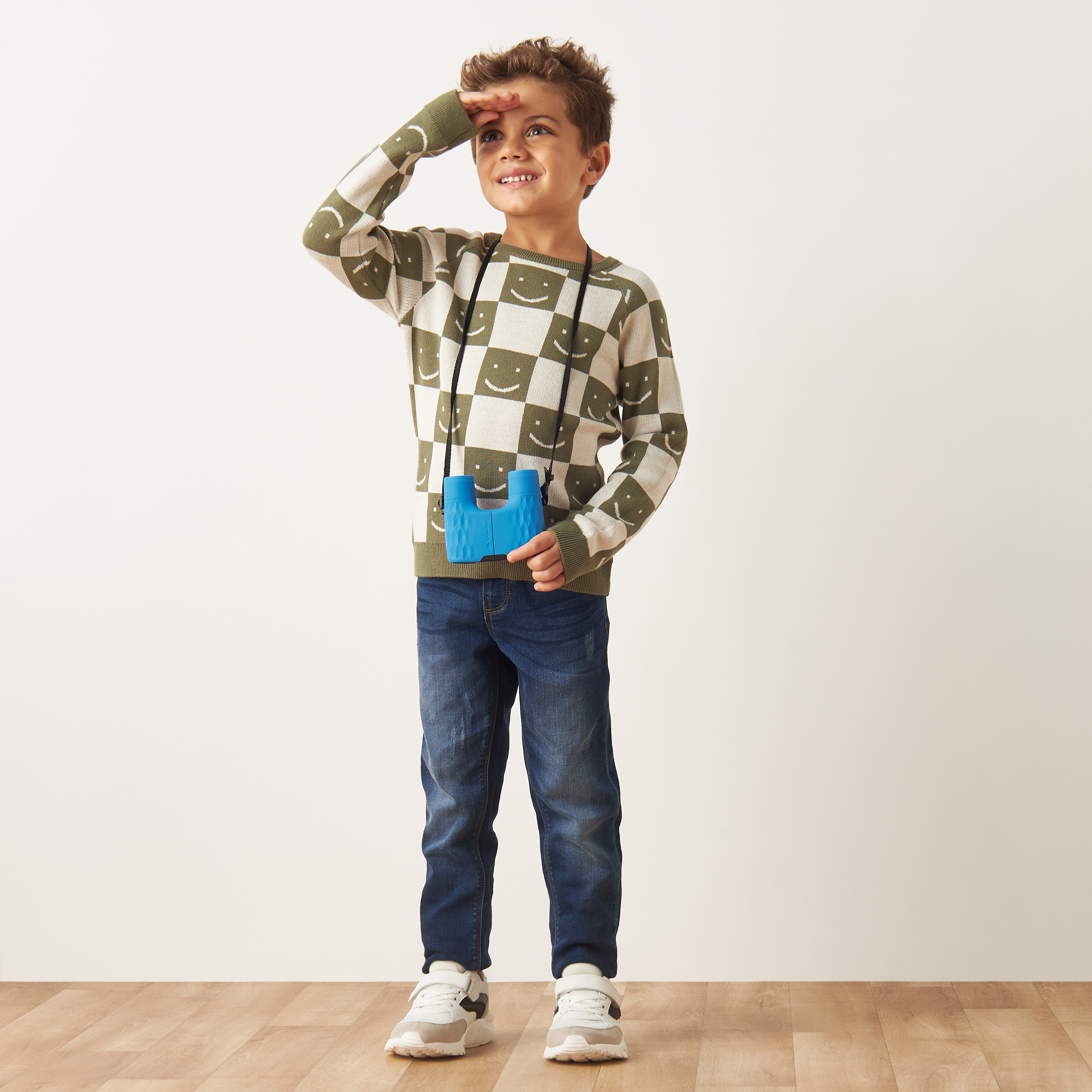 Juniors Checked Crew Neck Sweater-baby-boys-clothing-winterwear-jumpersandcardigans-image-2