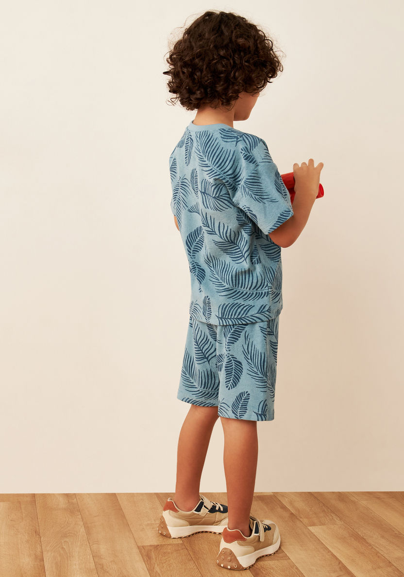 Juniors All-Over Leaf Print T-shirt and Shorts Set-Clothes Sets-image-3
