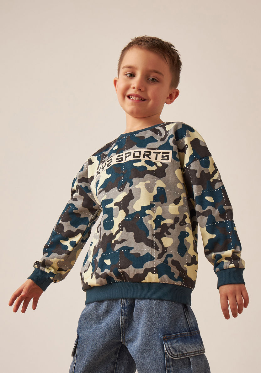 XYZ Camouflage Print Pullover with Crew Neck and Long Sleeves-Sweatshirts-image-0