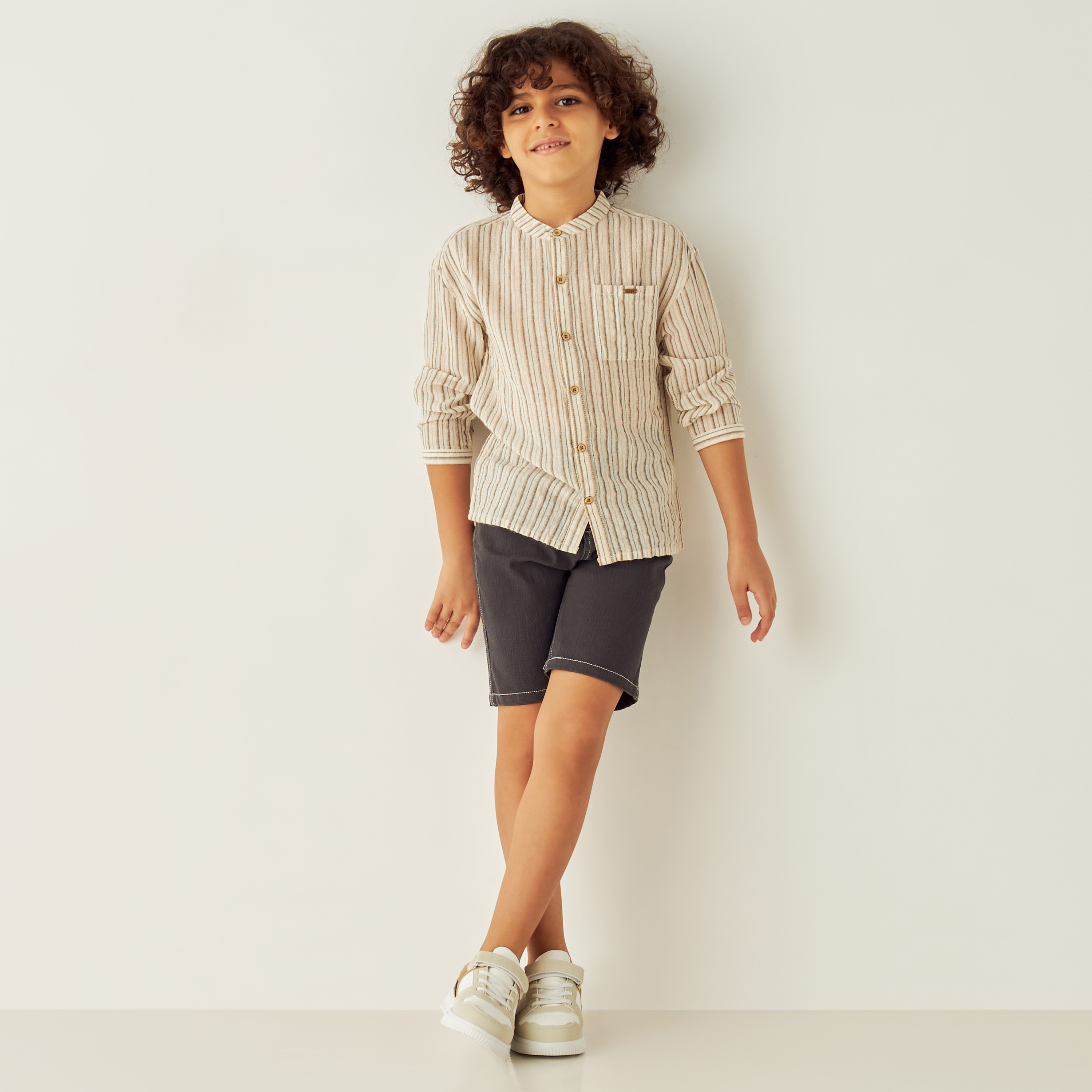 Juniors Striped Shirt with Mandarin Collar and Long Sleeves-boys-clothing-shirts-image-2